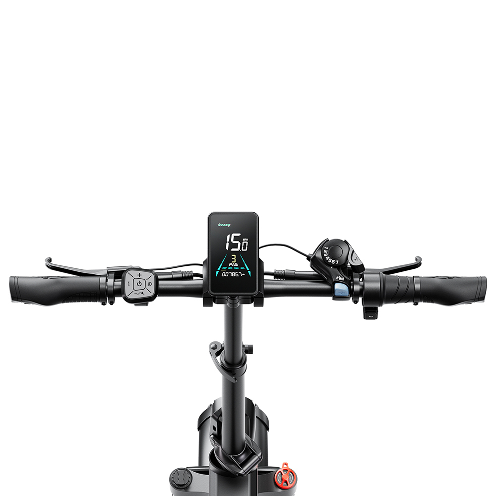 Kierownica hulajnogi z cyfrowym wyświetlaczem pokazującym prędkość 15,0, bieg 3 i 00786,7.