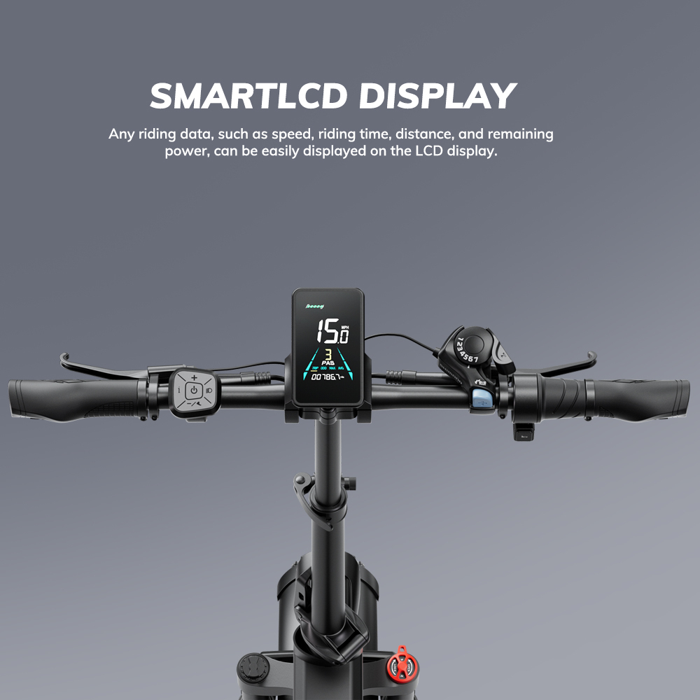 Kierownica z wyświetlaczem LCD pokazującym prędkość, tryb i dystans.