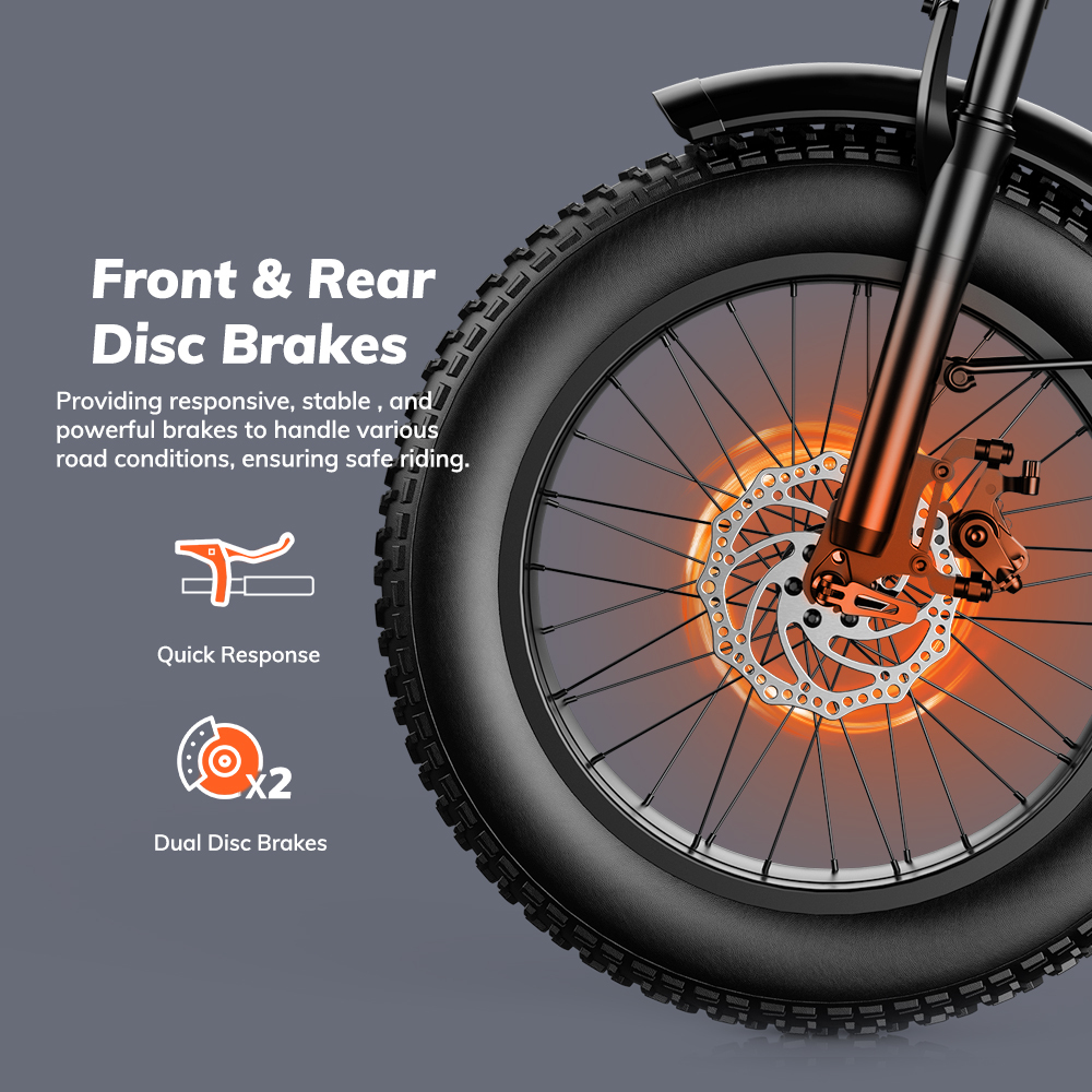 Koło roweru z hamulcem tarczowym, świecące na pomarańczowo. Tekst o hamulcach.