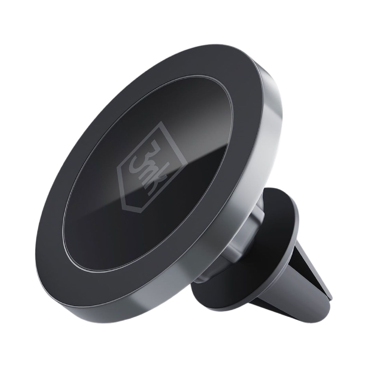Czarny magnetyczny uchwyt samochodowy do nawiewu z logo.