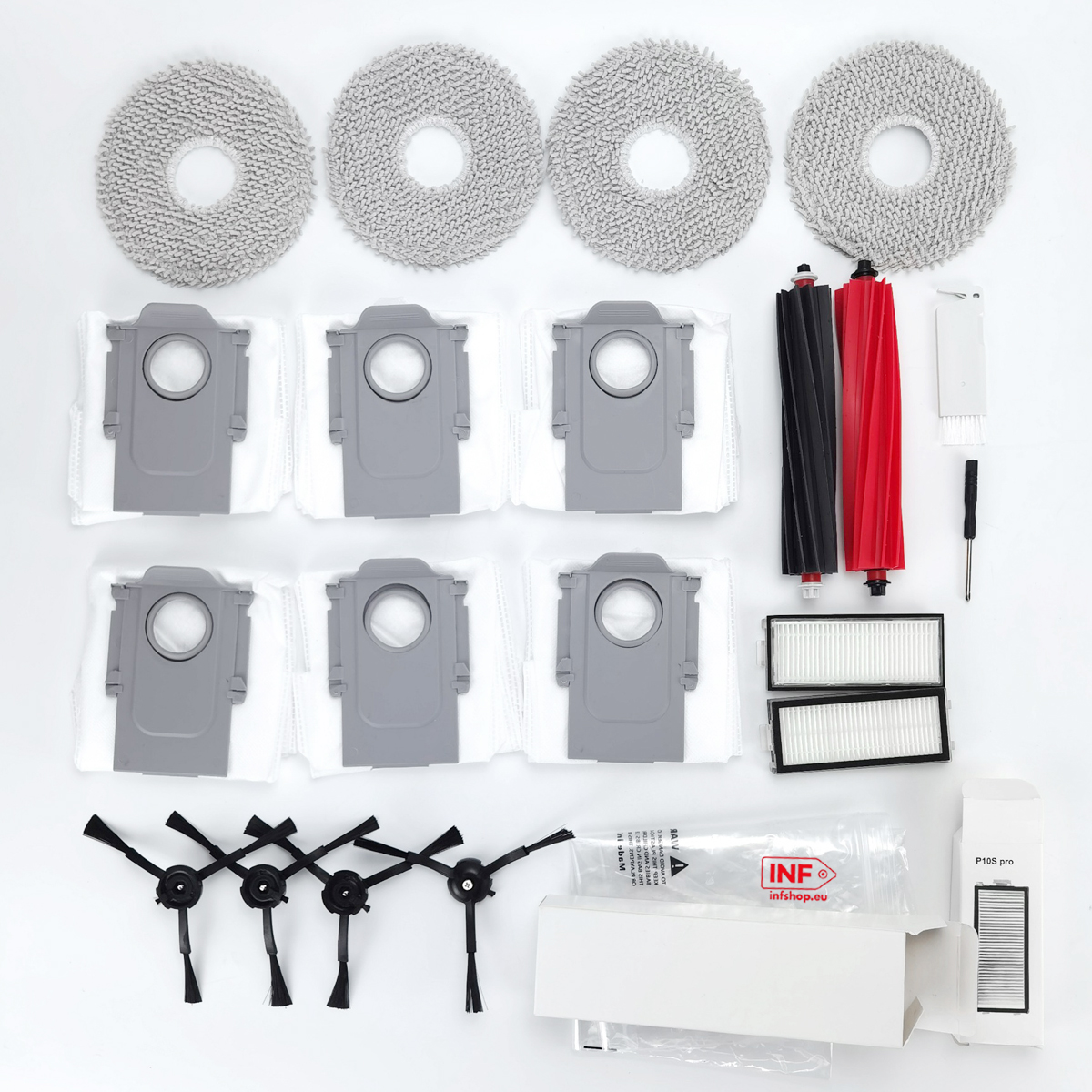 Akcesoria czyszczące: pady mopujące, worki na kurz, szczotki, filtry i narzędzia.