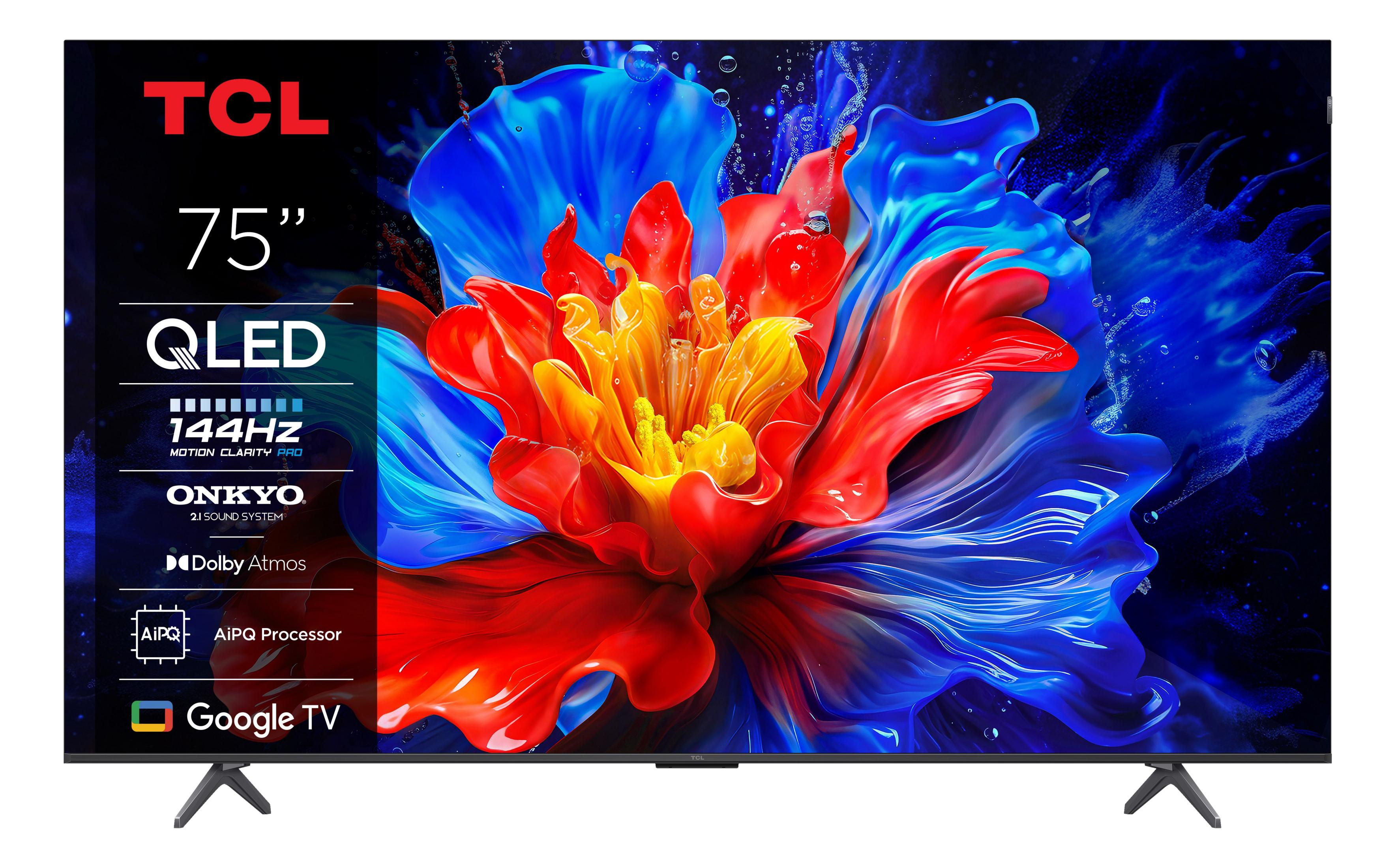 Telewizor TCL 75" QLED z żywym kwiatem, Dolby Atmos i Google TV.