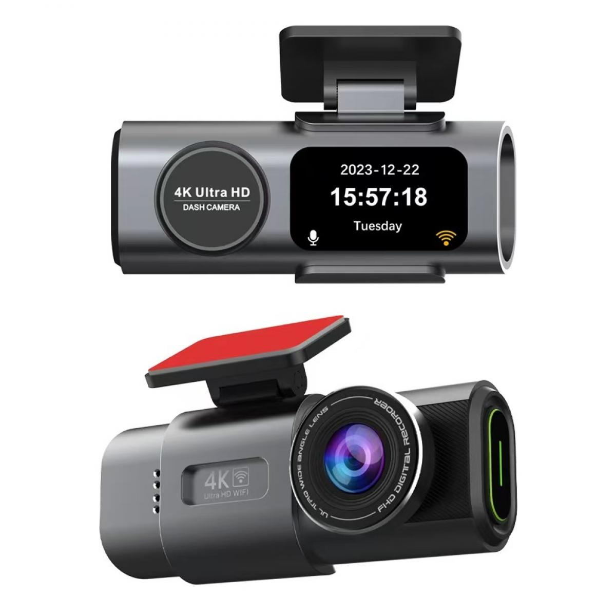 Zwei Dashcams: Oben eine mit Display, unten eine mit Linse. Beide grau.