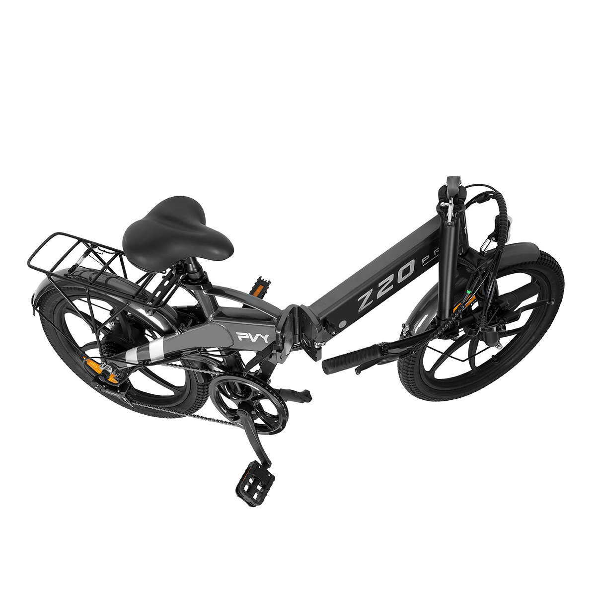 Czarny składany rower elektryczny z bagażnikiem i napisem Z20.