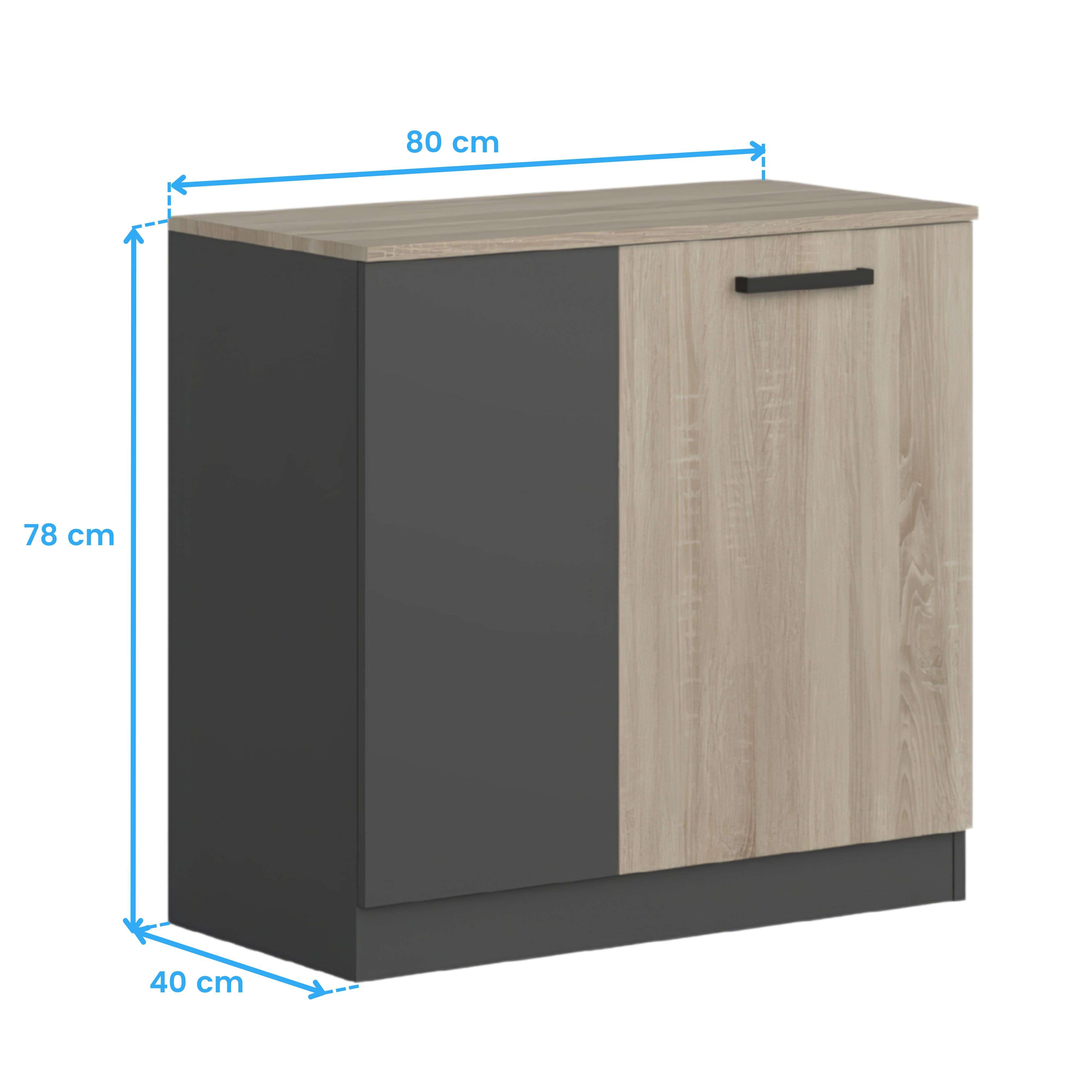 Un mueble moderno de dos puertas, una de veta de madera y otra oscura.