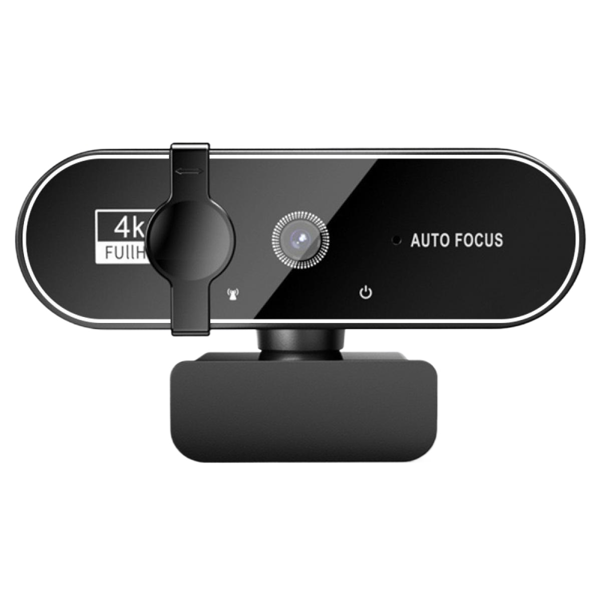Eine schwarze 4K-Webcam mit Autofokus und einem Ständer.
