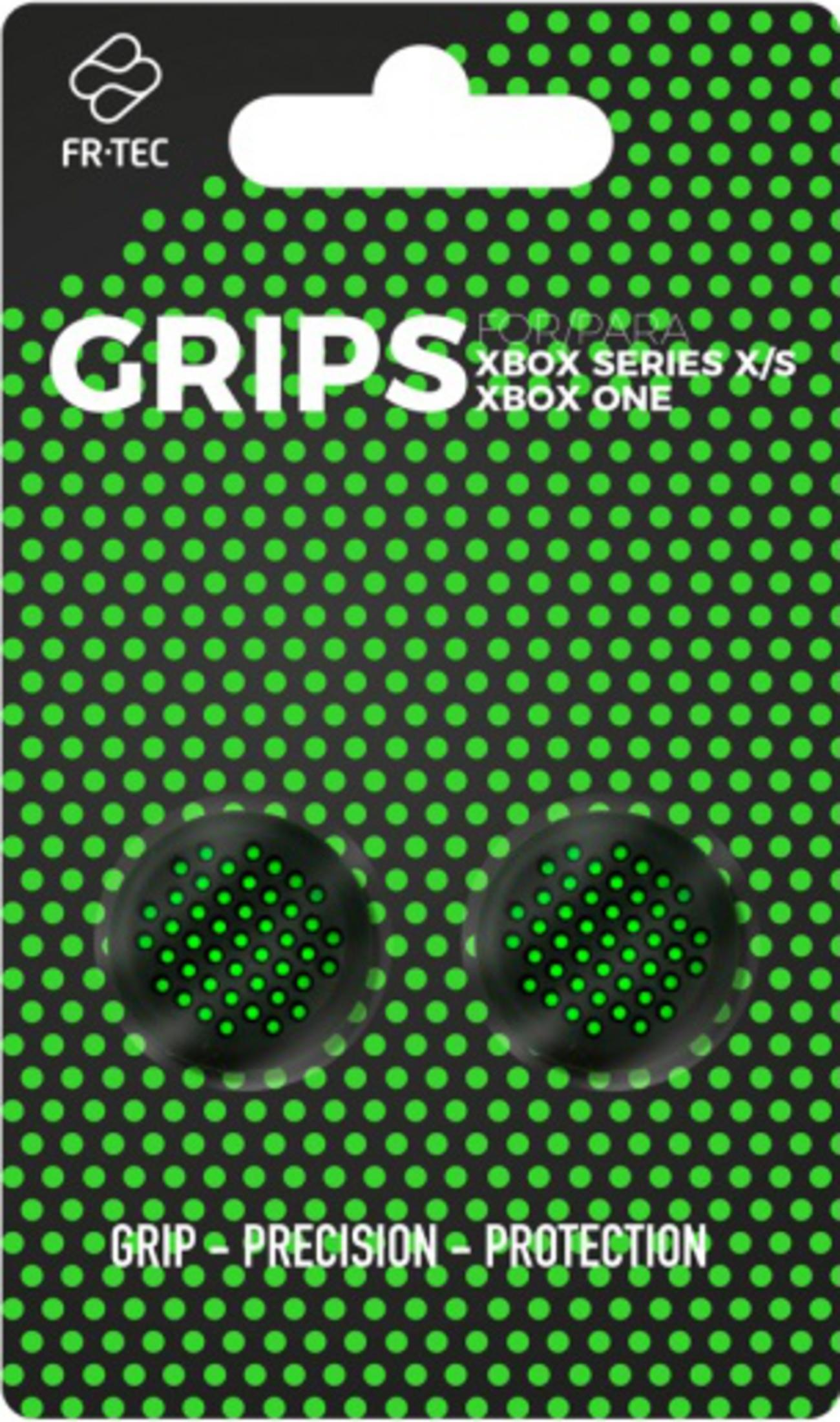 Confezione FR-TEC Xbox Grips con puntini verdi e testo.