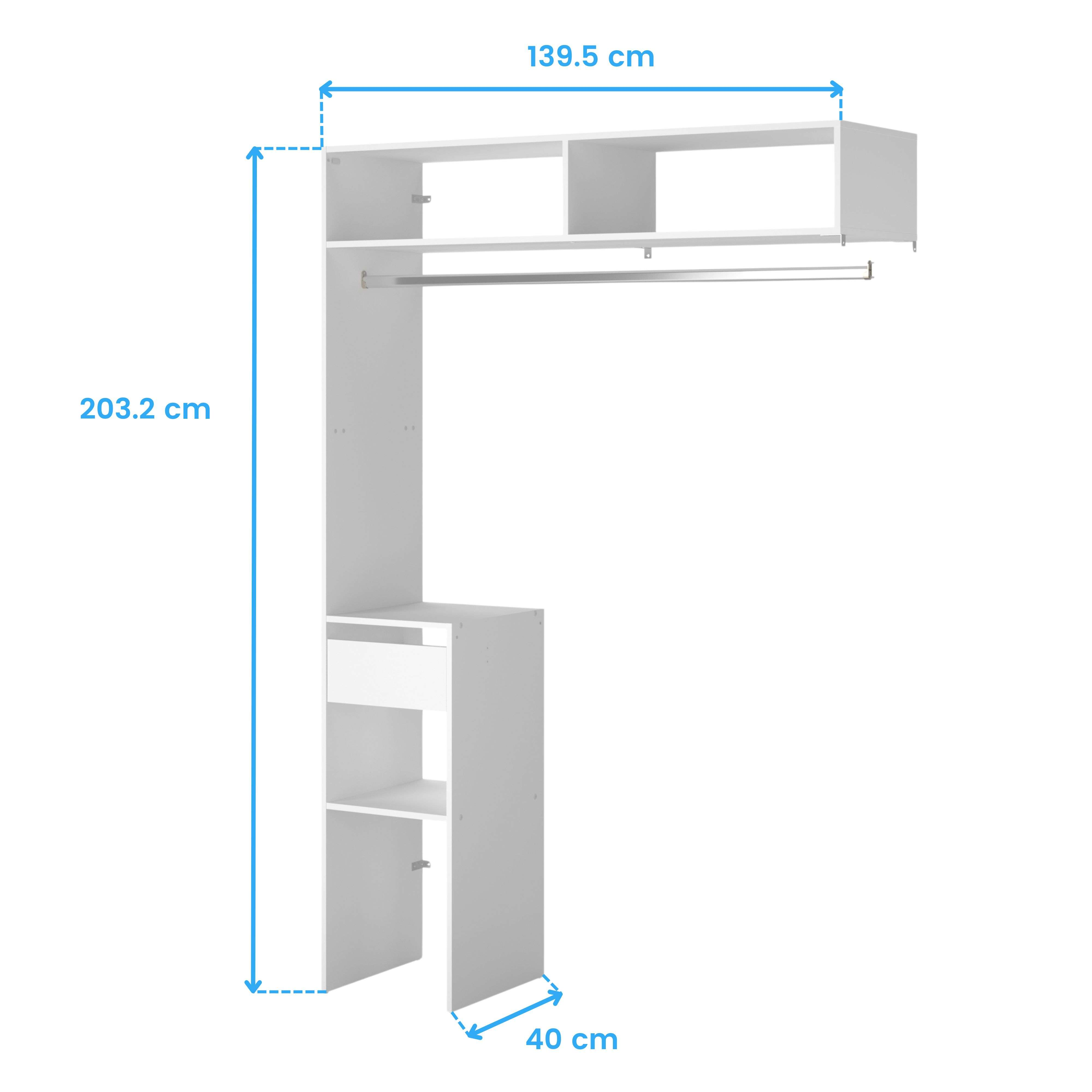 Armario blanco con dimensiones 139.5x203.2x40 cm.