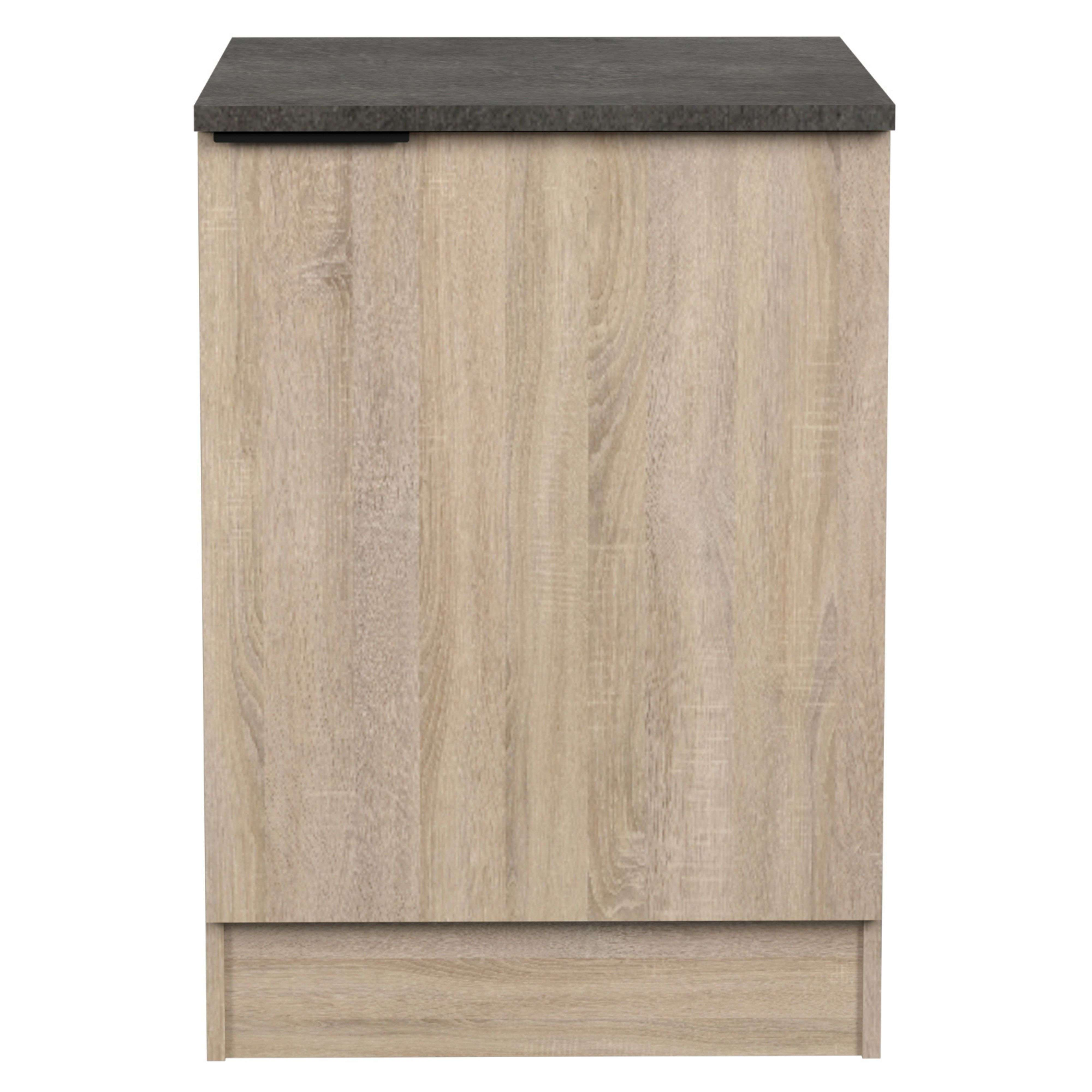 Un mueble similar a un armario con veta de madera y superficie superior oscura.
