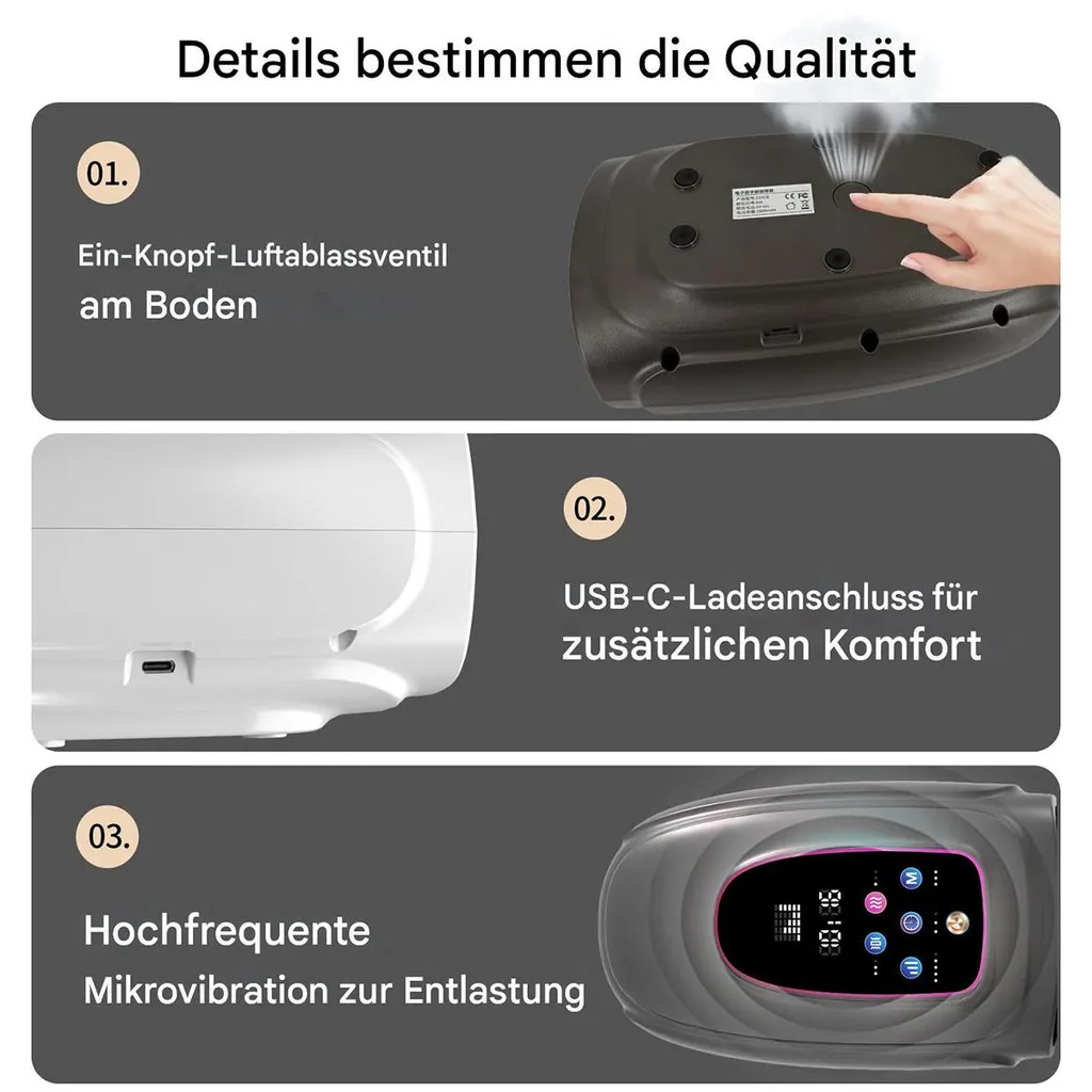 Gerätedetails: Ein Knopf, USB-C, Mikrovibration.