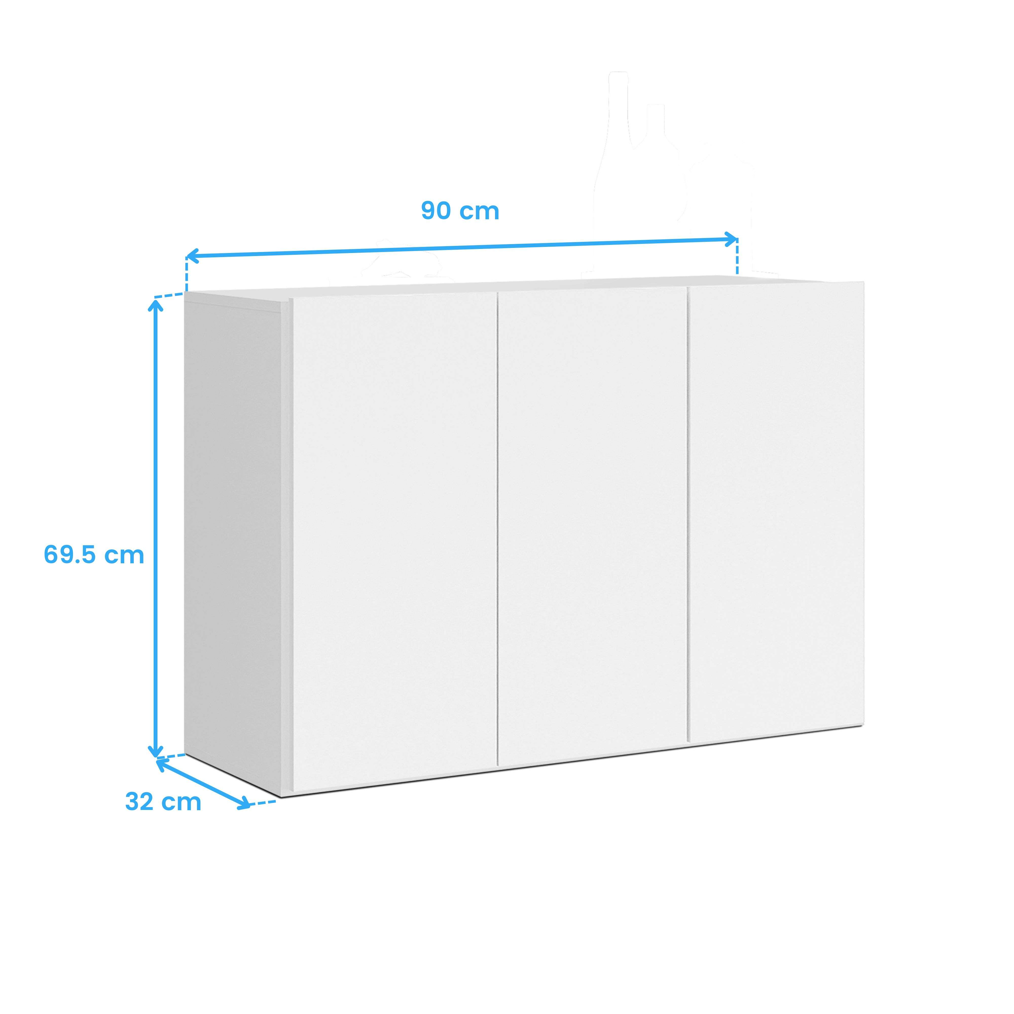 Mueble blanco de 3 puertas, 90x69,5x32 cm.