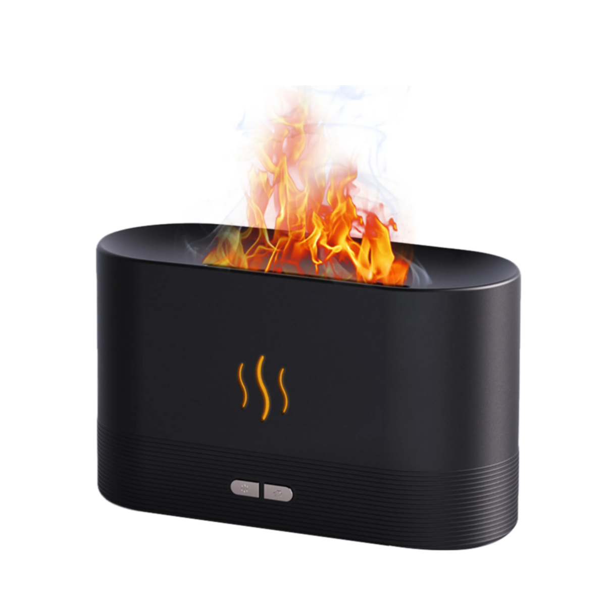 Ein schwarzer Diffusor mit Flammen-Effekt und Rauch.