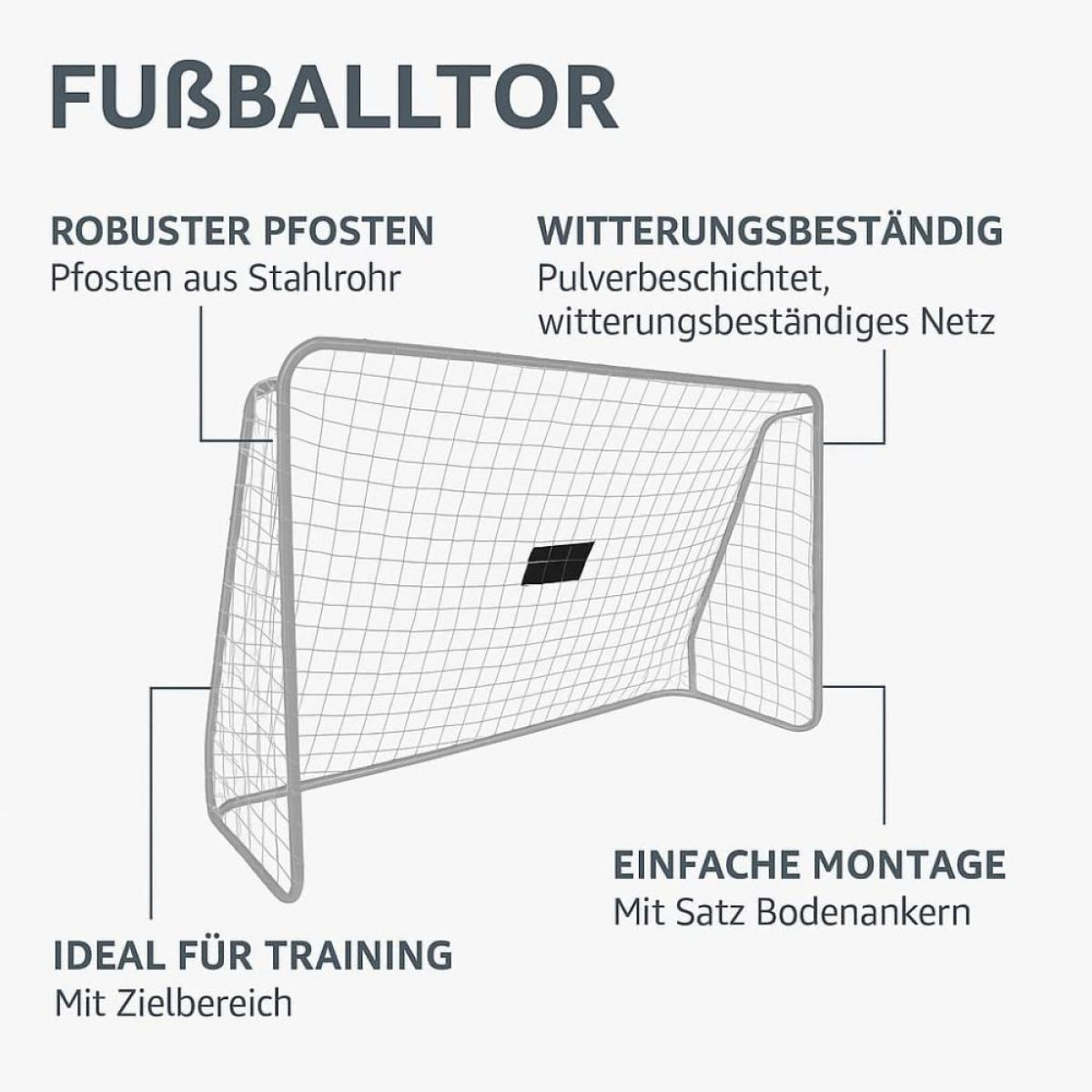 Ein Fußballtor aus Stahlrohr mit Netz, robust und wetterfest.