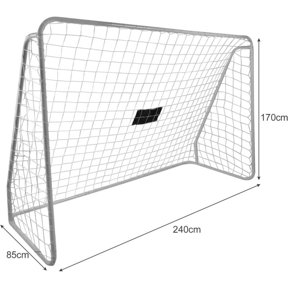 Ein silbernes Fußballtor mit Netz, 240x170x85cm.