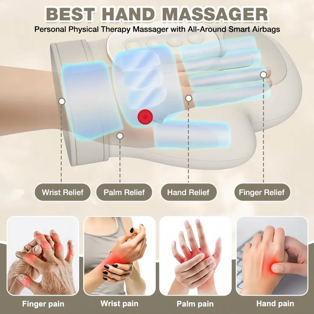 Handmassagegerät mit Airbags für Handgelenk-, Handflächen-, Hand- und Fingerschmerzlinderung.