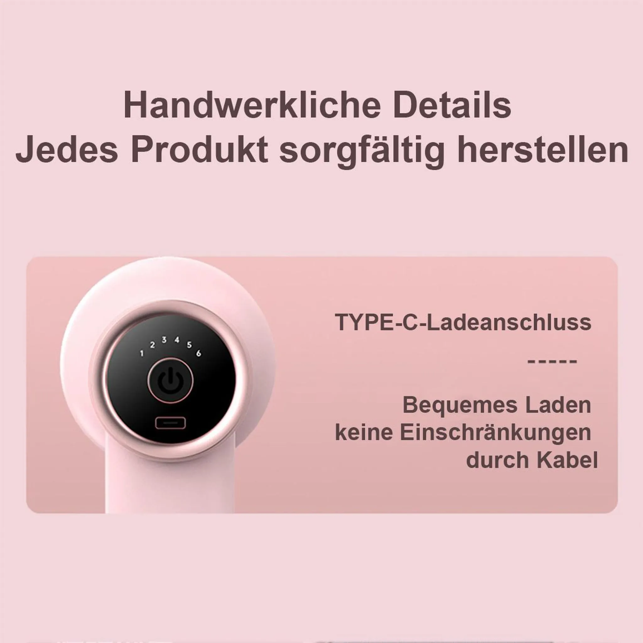 Ein rosafarbenes Gerät mit Typ-C-Anschluss und Ladeanzeige.