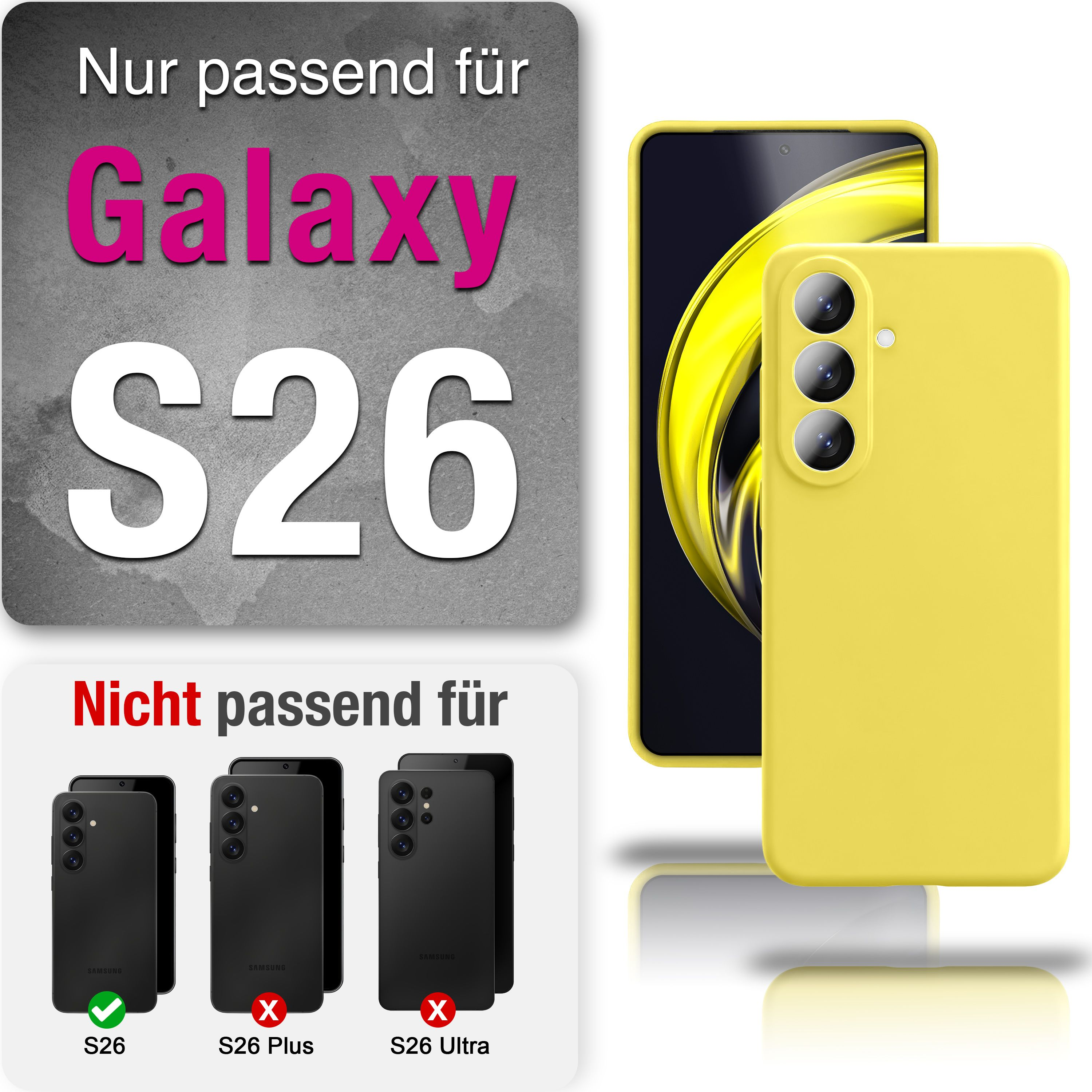 Gelbe Hülle für Samsung Galaxy S26. Nicht passend für S26 Plus/Ultra.