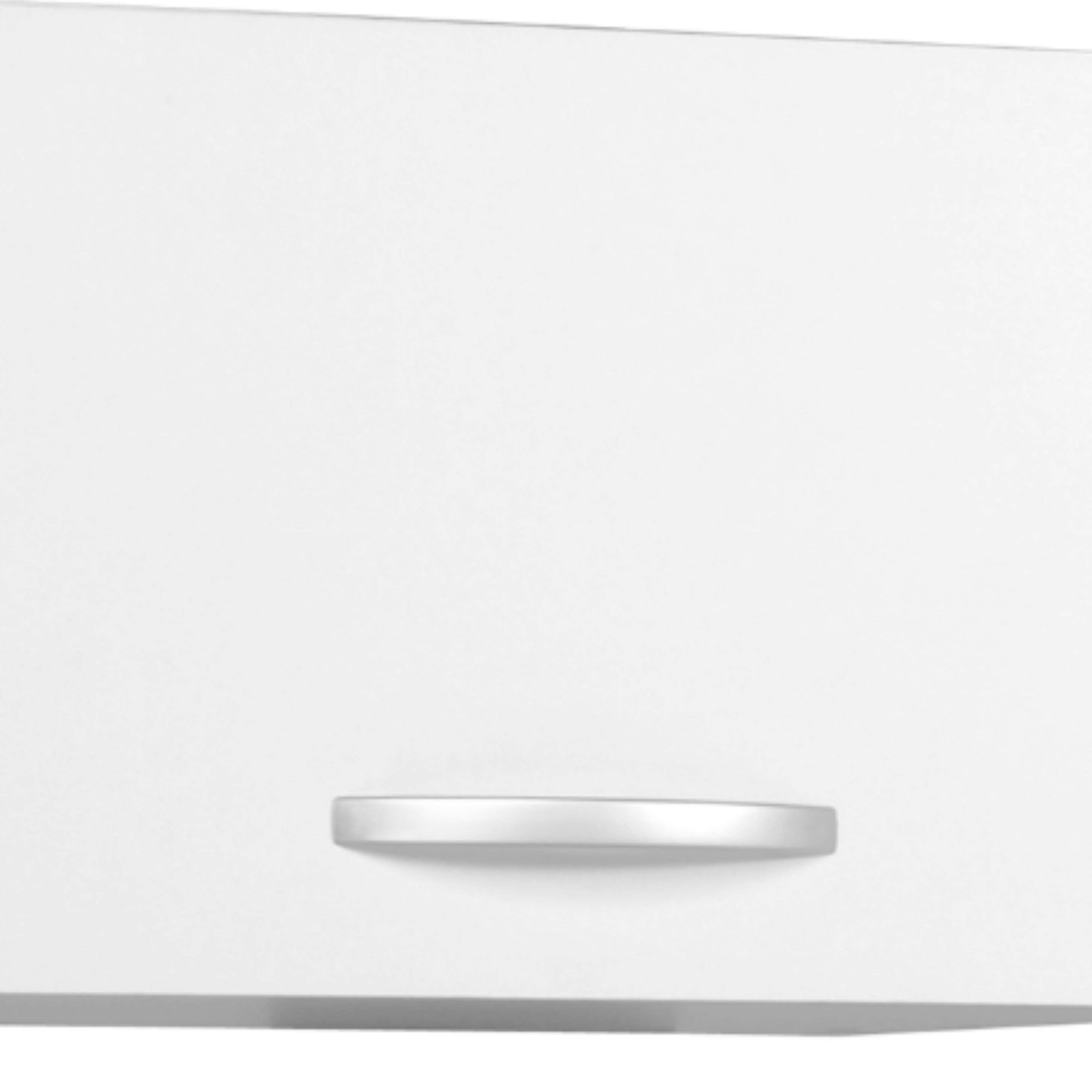 Frente de mueble blanco con tirador plateado.