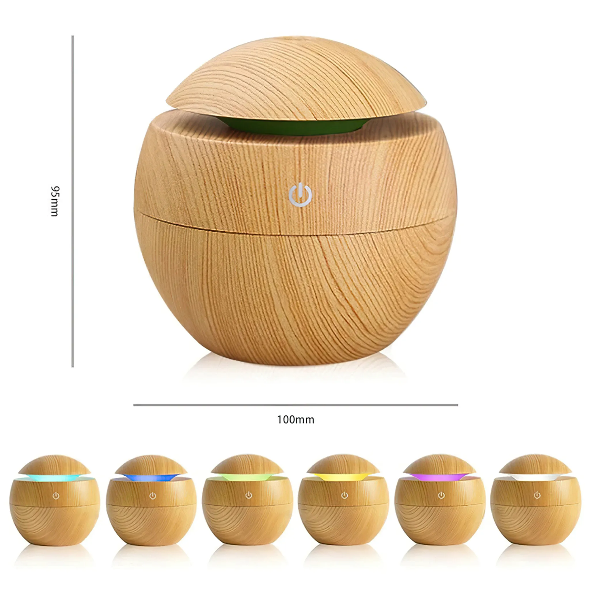 Holzmaserung-Diffusor mit Beleuchtung in verschiedenen Farben. Maße 95x100mm.