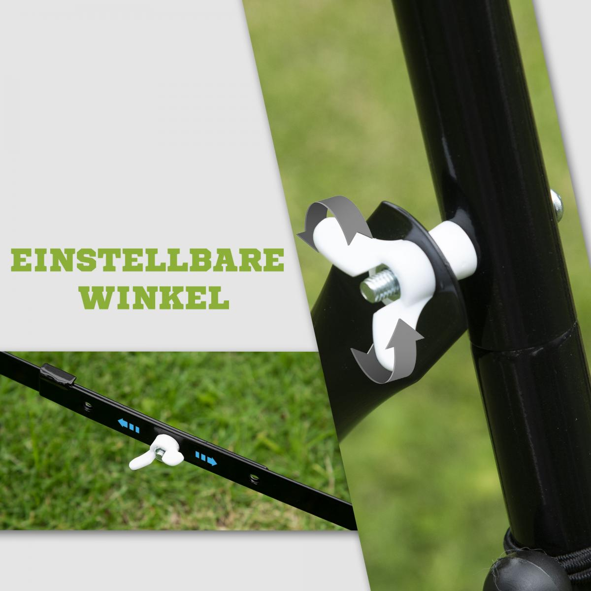 Verstellbare Winkel: Nahaufnahme einer Mechanik mit Pfeilen, die Drehrichtung anzeigen.