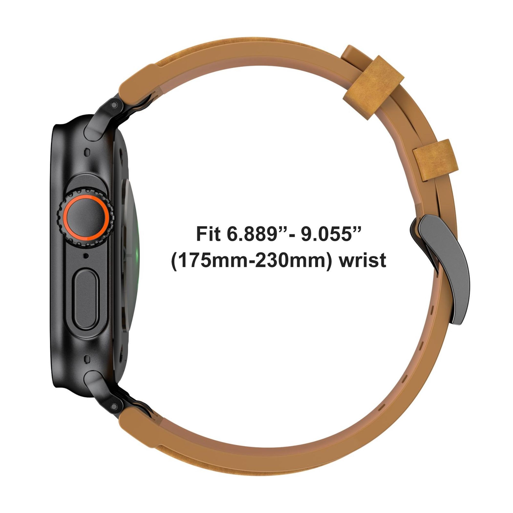 Eine braune Uhrenarmband mit schwarzem Gehäuse, passend für 175-230mm.