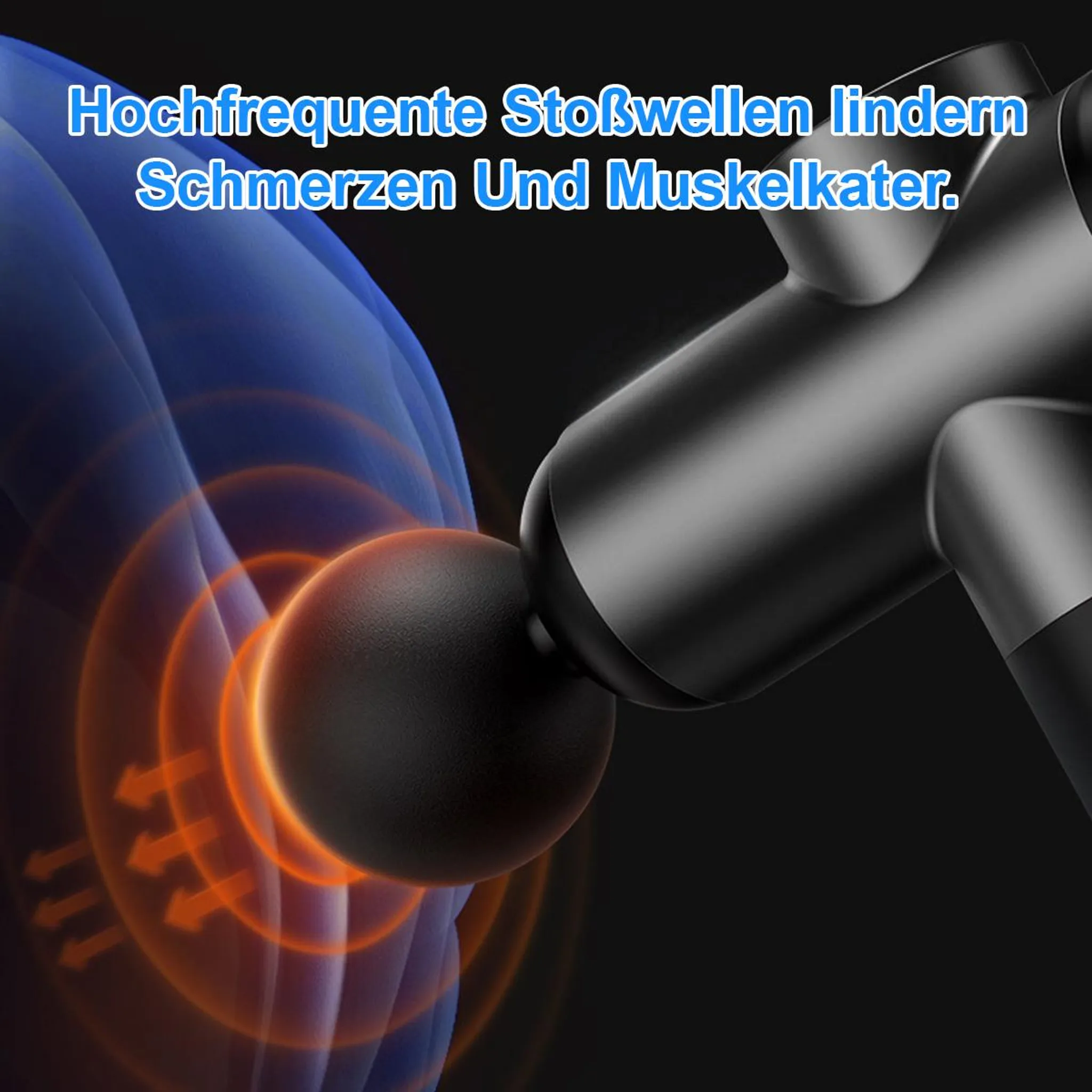 Massagegerät mit blauen und orangen Wellen, die Schmerz lindern.