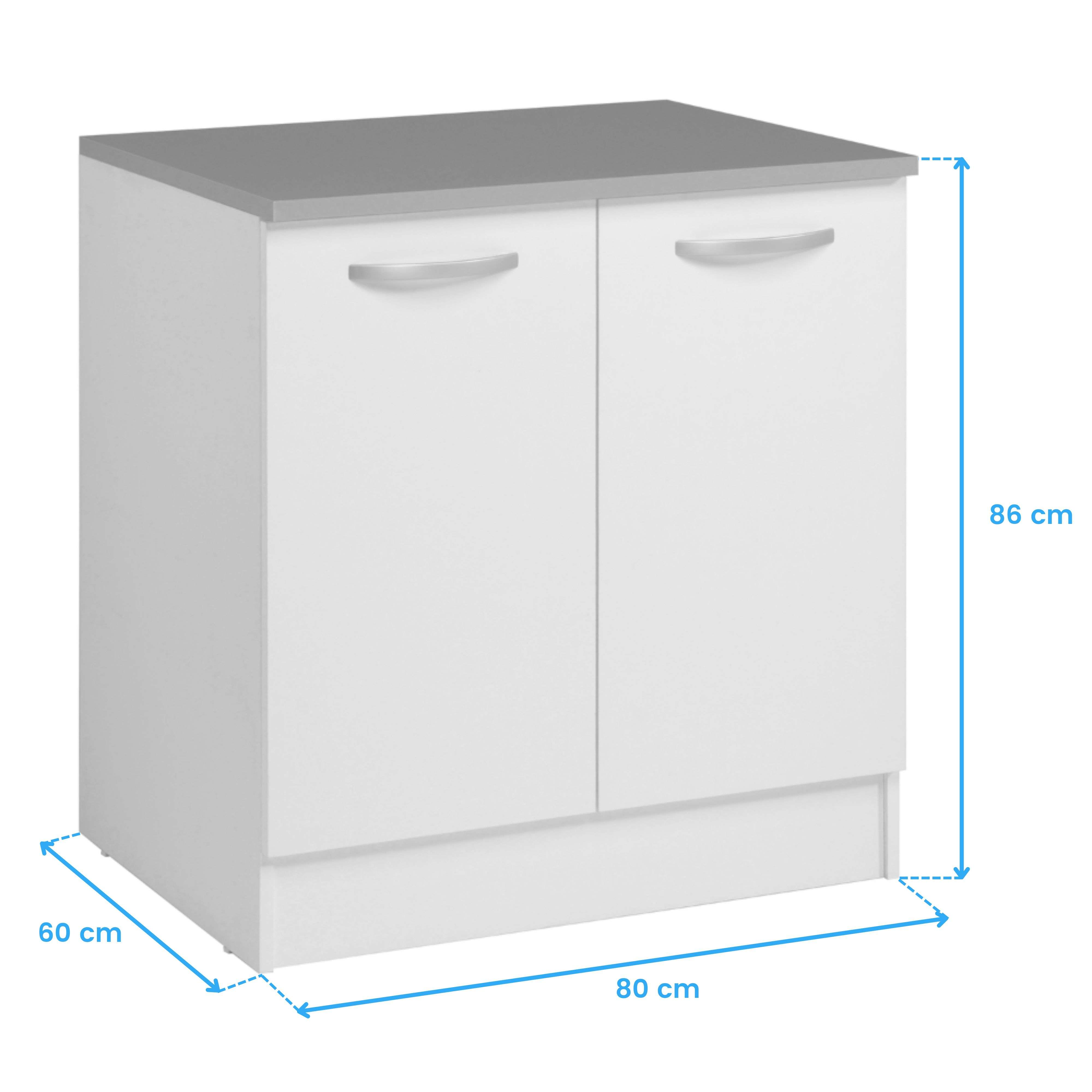 Un armario blanco de dos puertas, mide 80x60x86 cm.