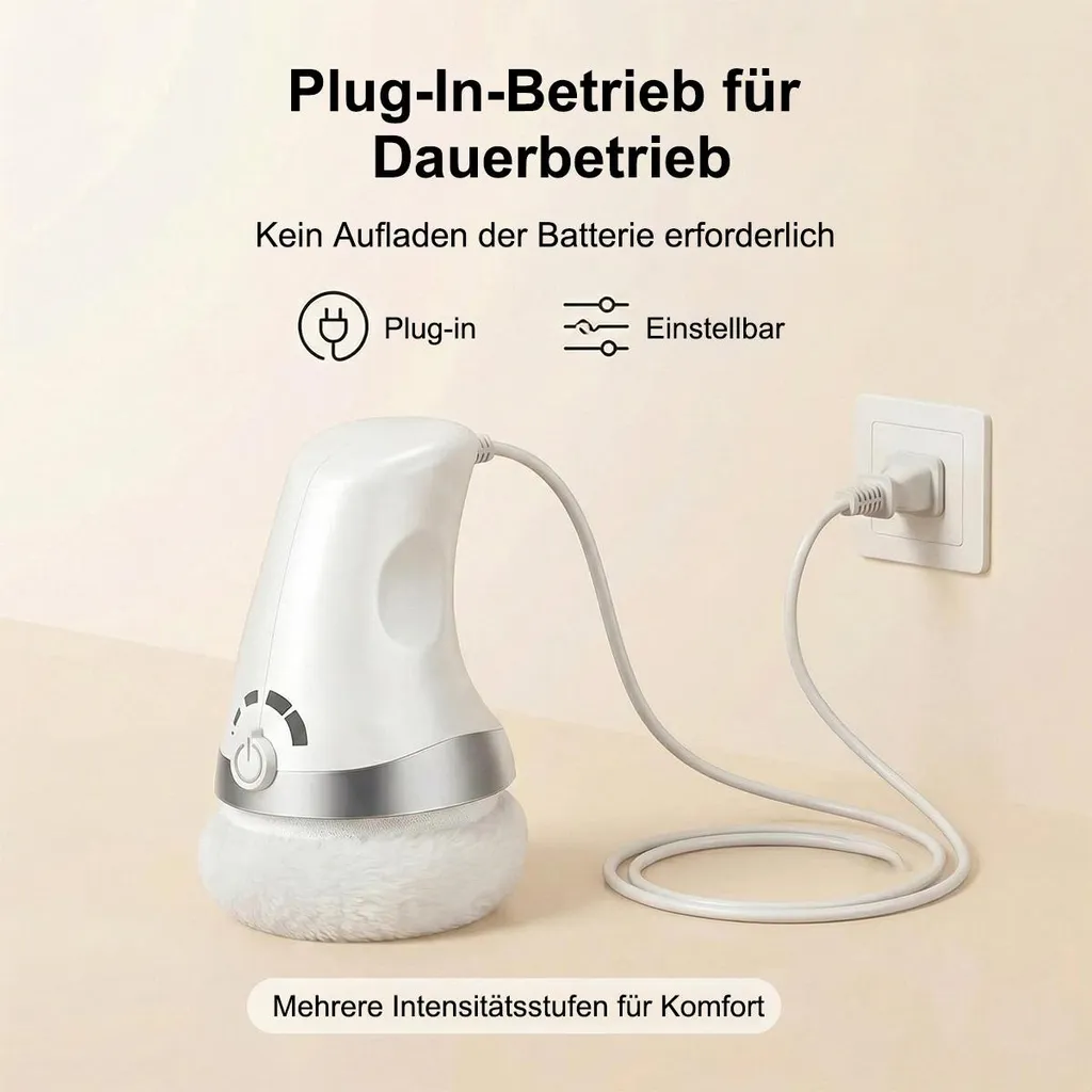 Ein weißes elektrisches Gerät mit einem Wattestäbchen-Aufsatz ist in eine Steckdose gesteckt.