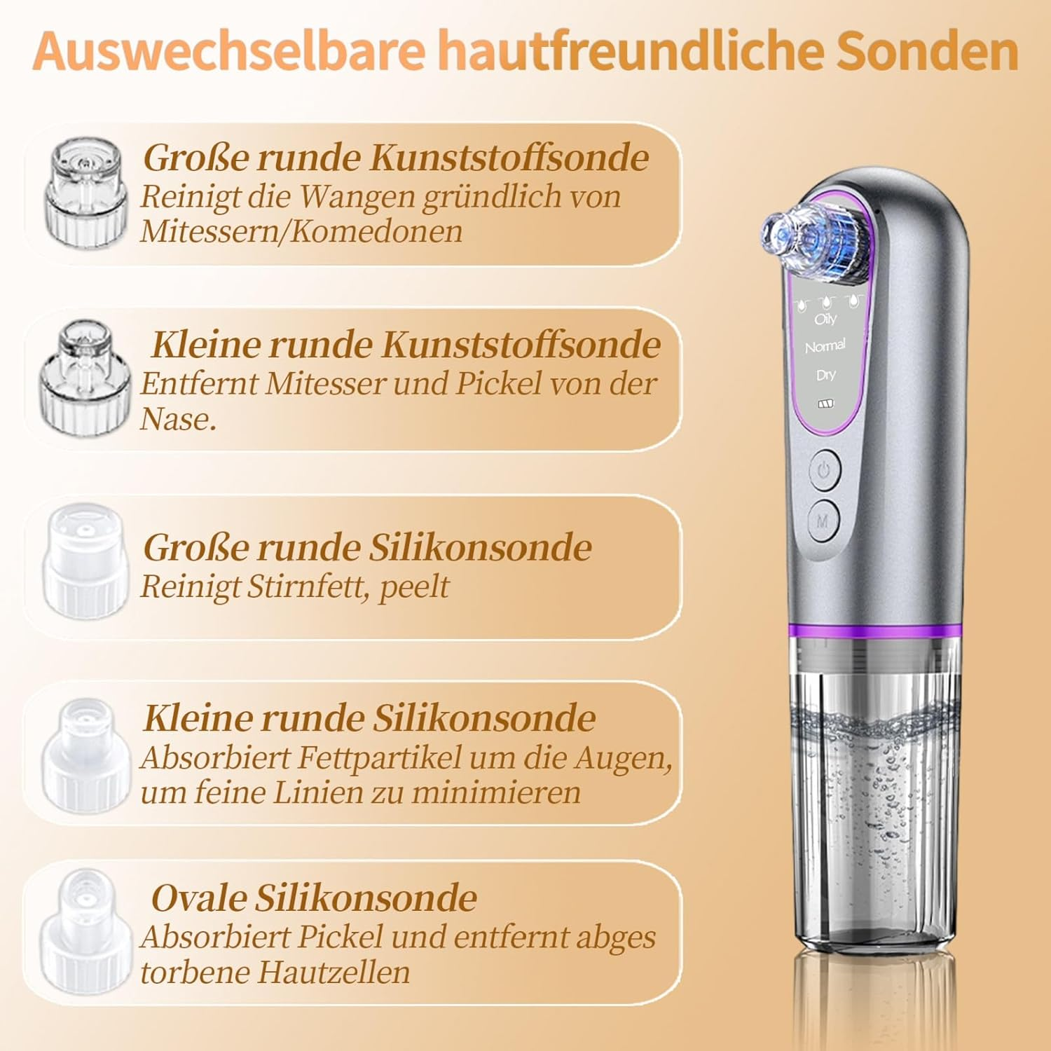 Gerät mit fünf austauschbaren Sonden für Hautpflege