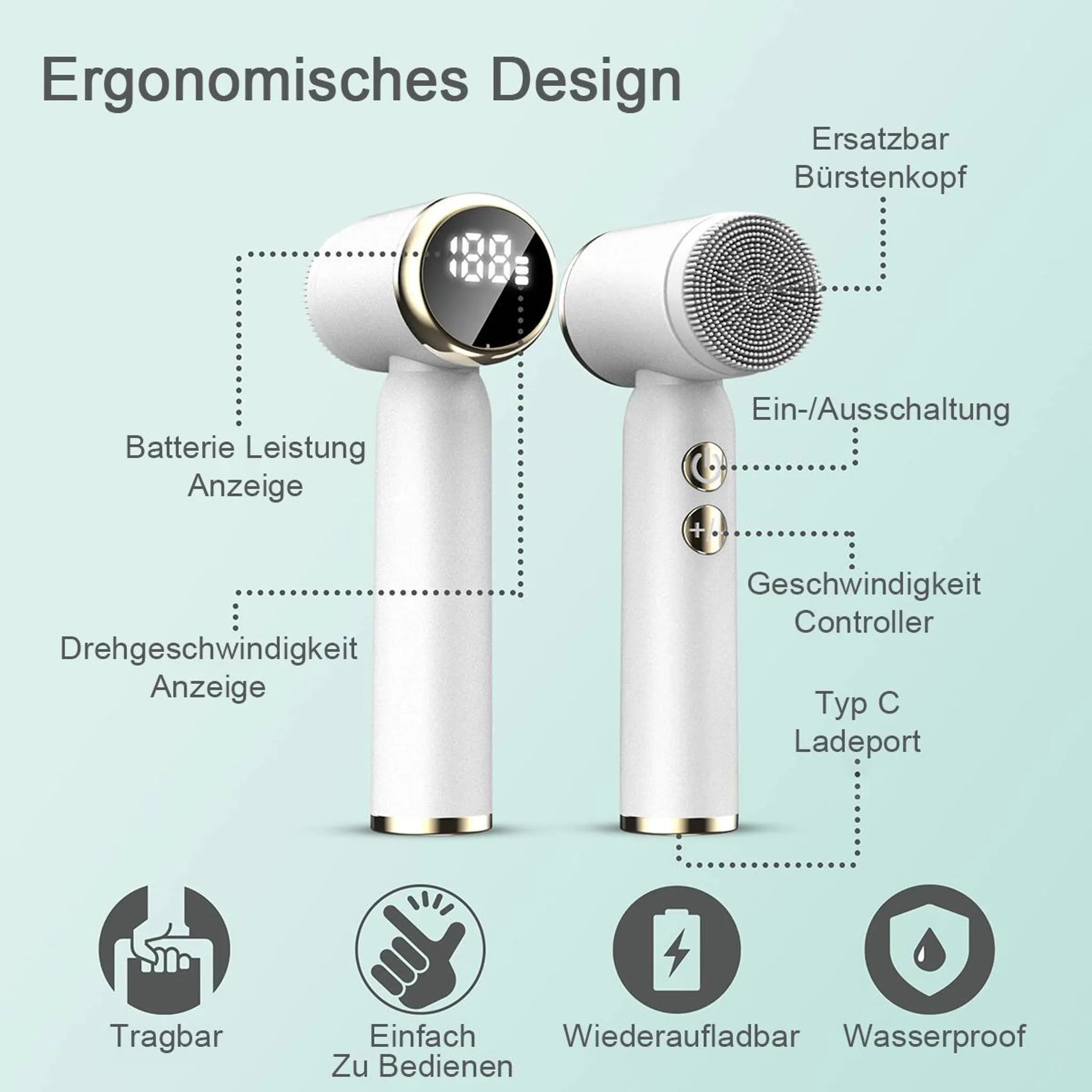 Zwei weiße Geräte mit Displays und Knöpfen, mit deutschen Beschriftungen.