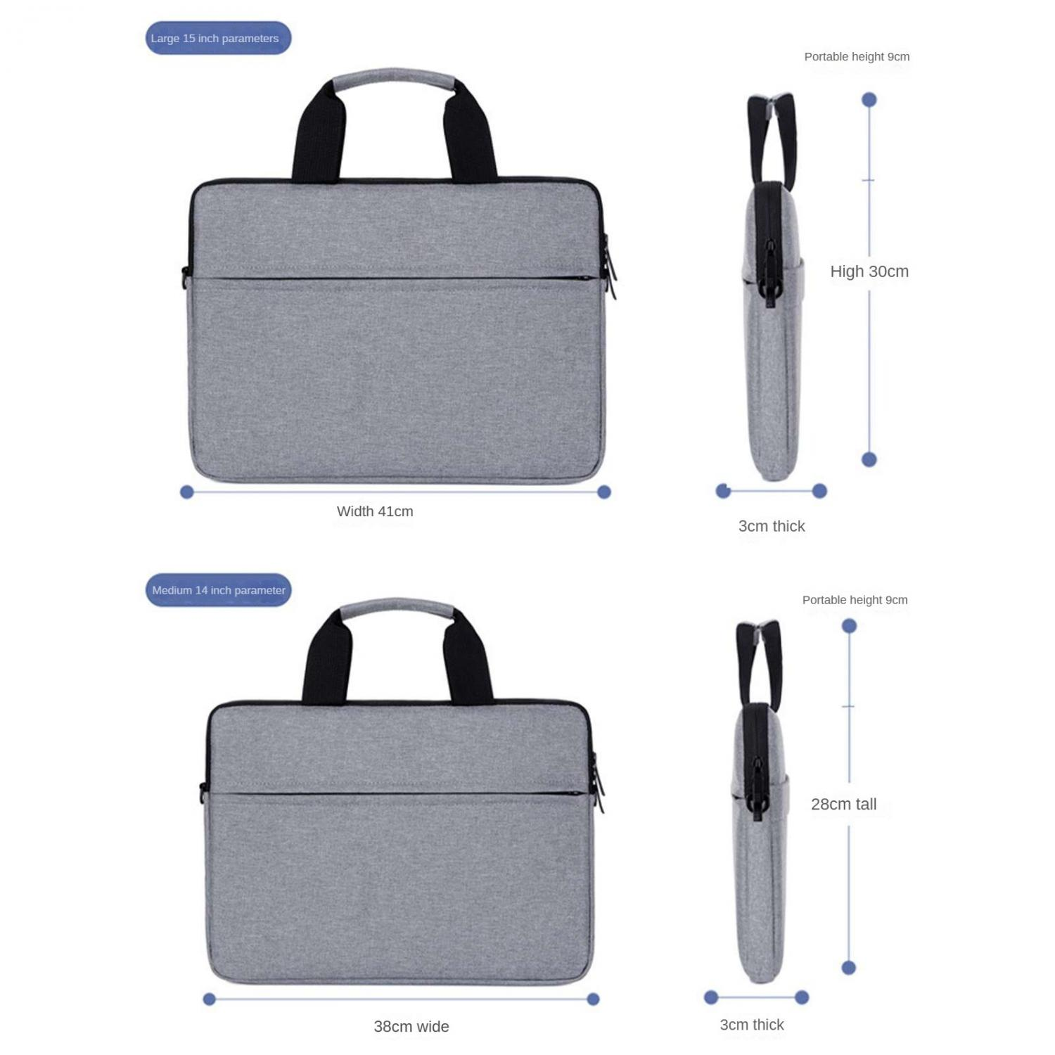 Graue Laptoptaschen, eine 41x30x3cm, die andere 38x28x3cm.