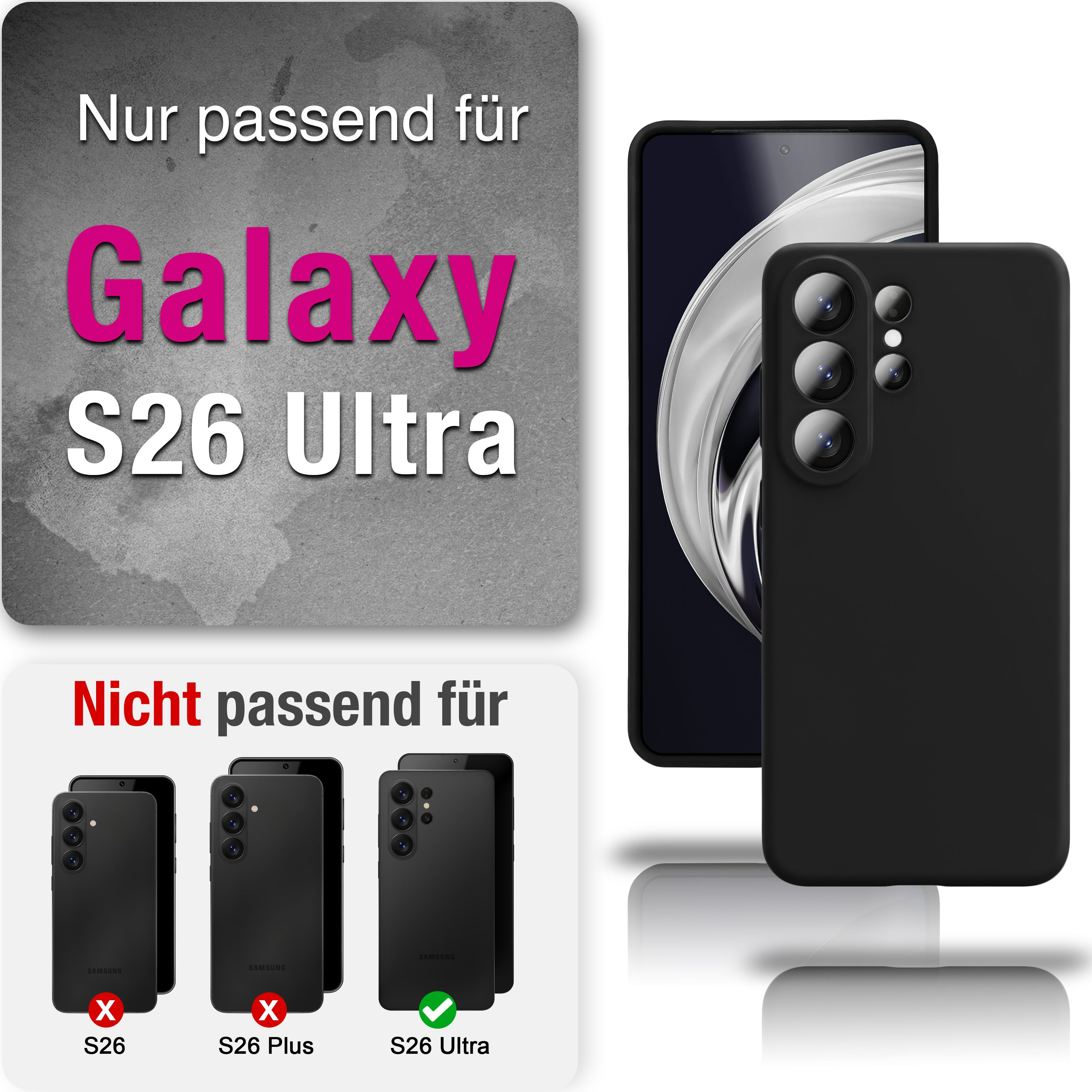 Schwarze Handyhülle für Galaxy S26 Ultra, nicht für S26/S26 Plus.