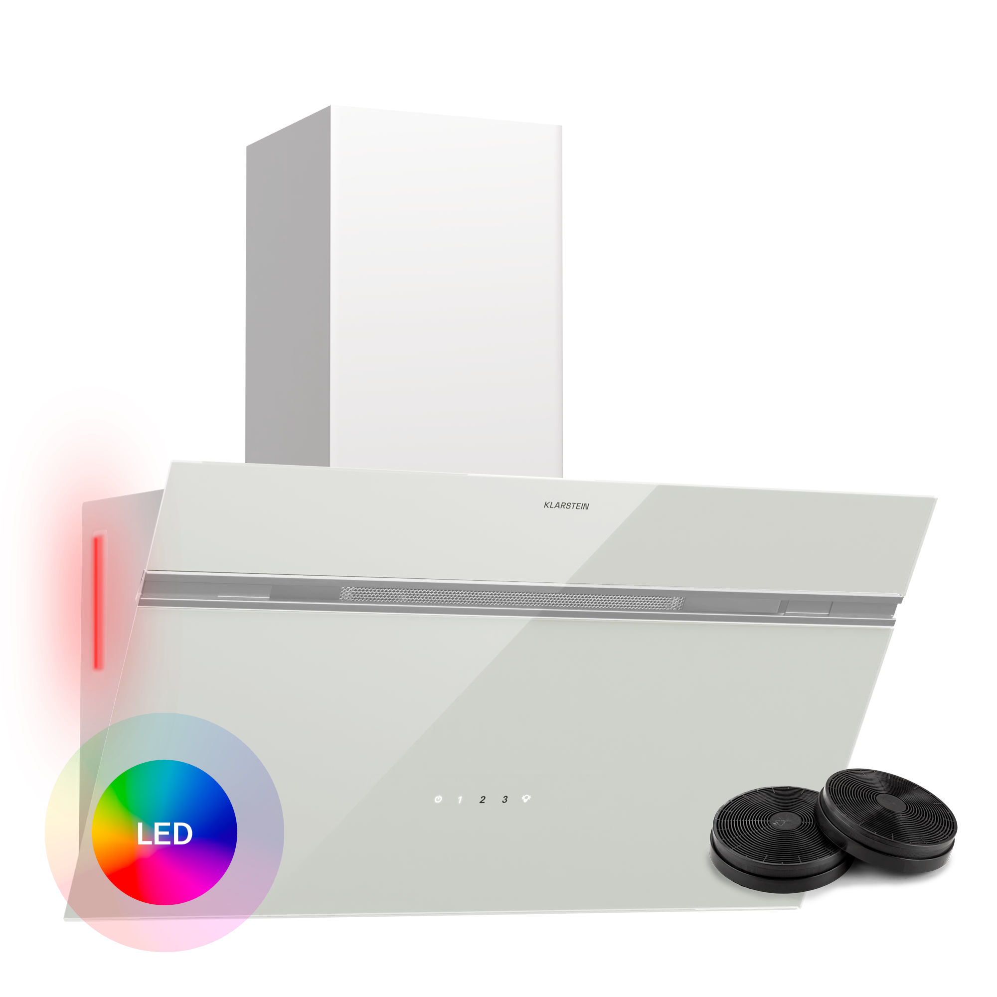 Cappa aspirante bianca con luce LED e due filtri.
