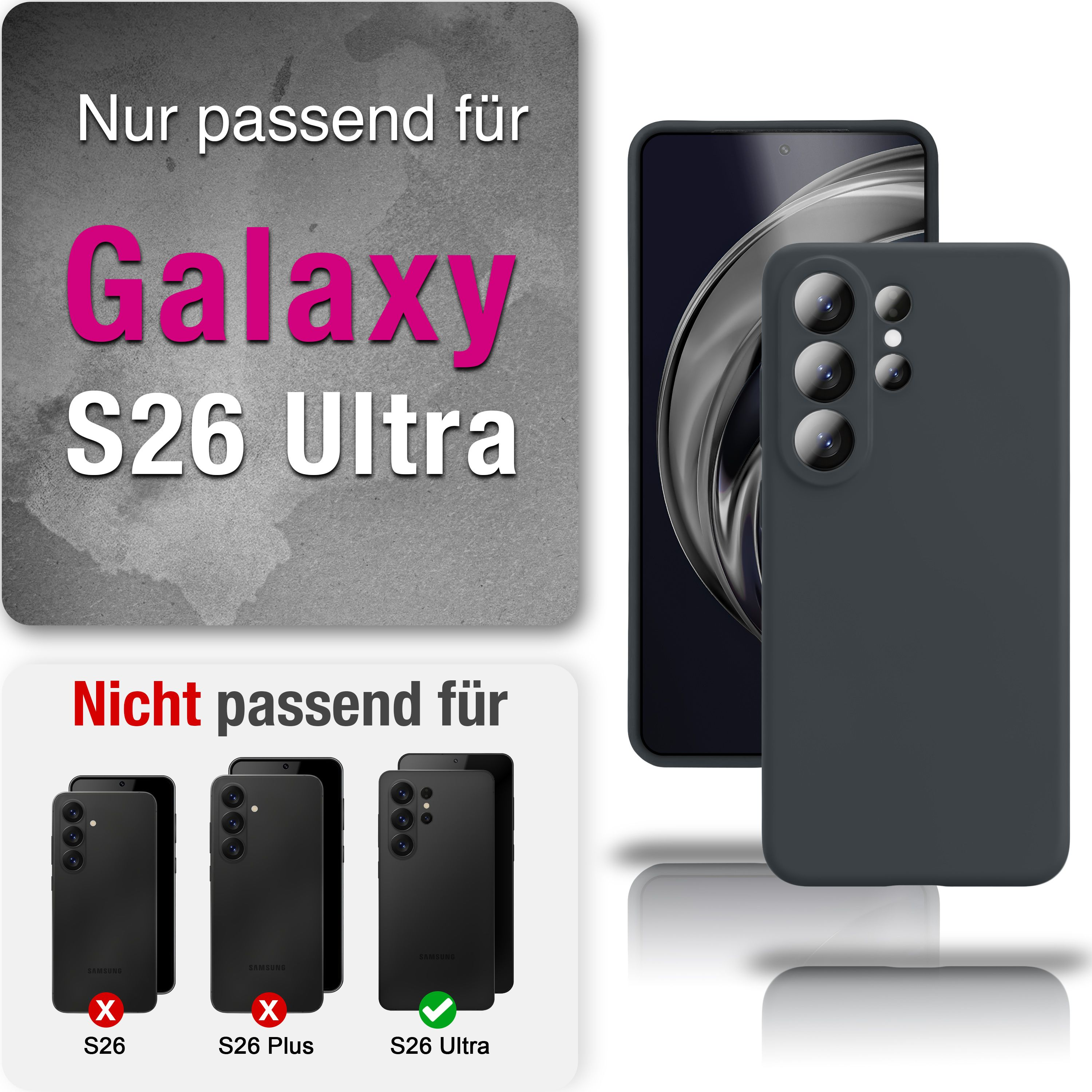 Schwarze Handyhülle für Galaxy S26 Ultra, nicht für S26/S26 Plus.