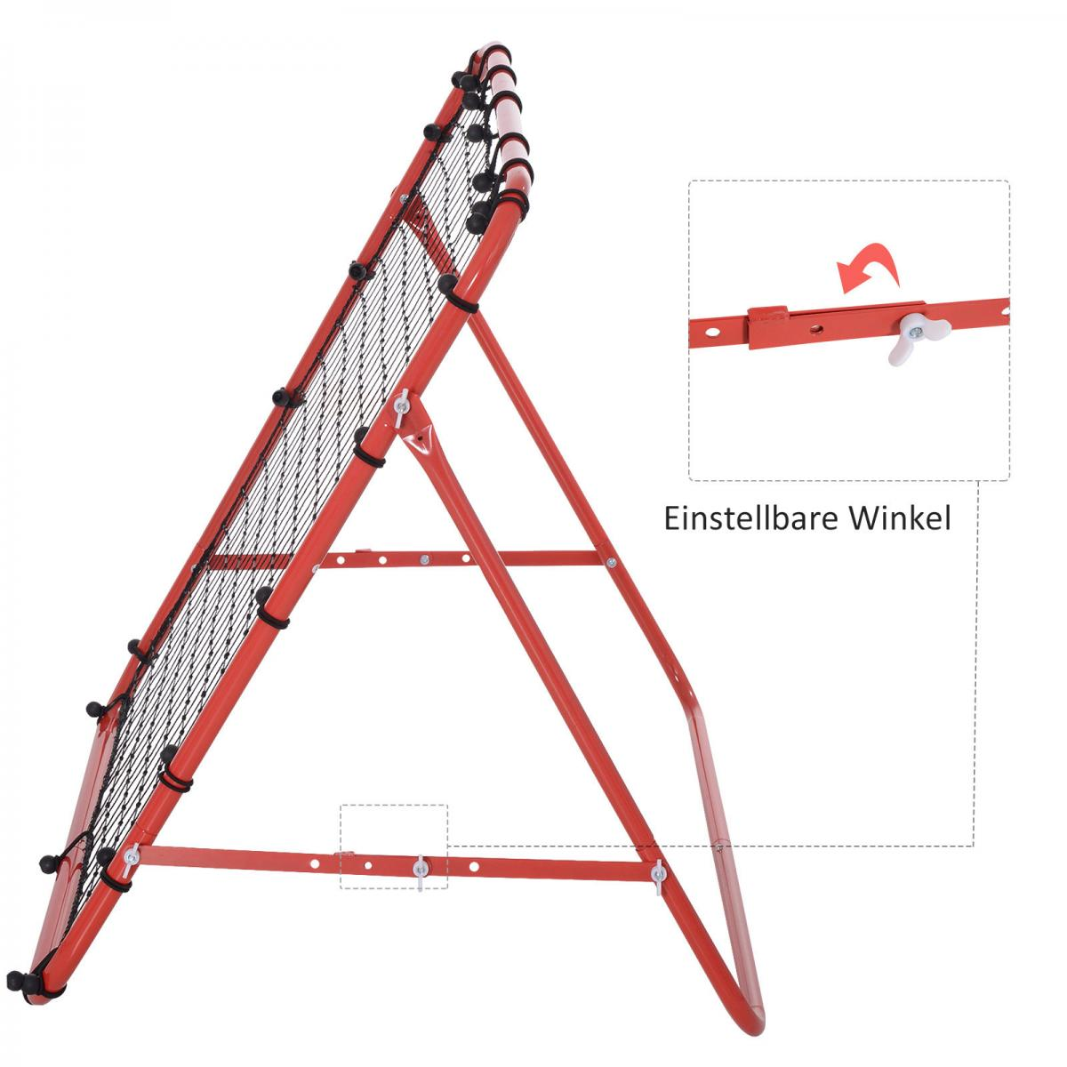 Ein roter Trainingsnetz mit verstellbarem Winkel und silbernen Befestigungen.