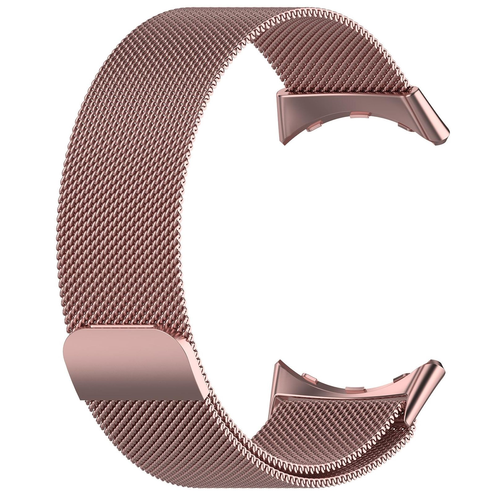 Roségoldenes Mesh-Armband für Smartwatches mit magnetischem Verschluss.