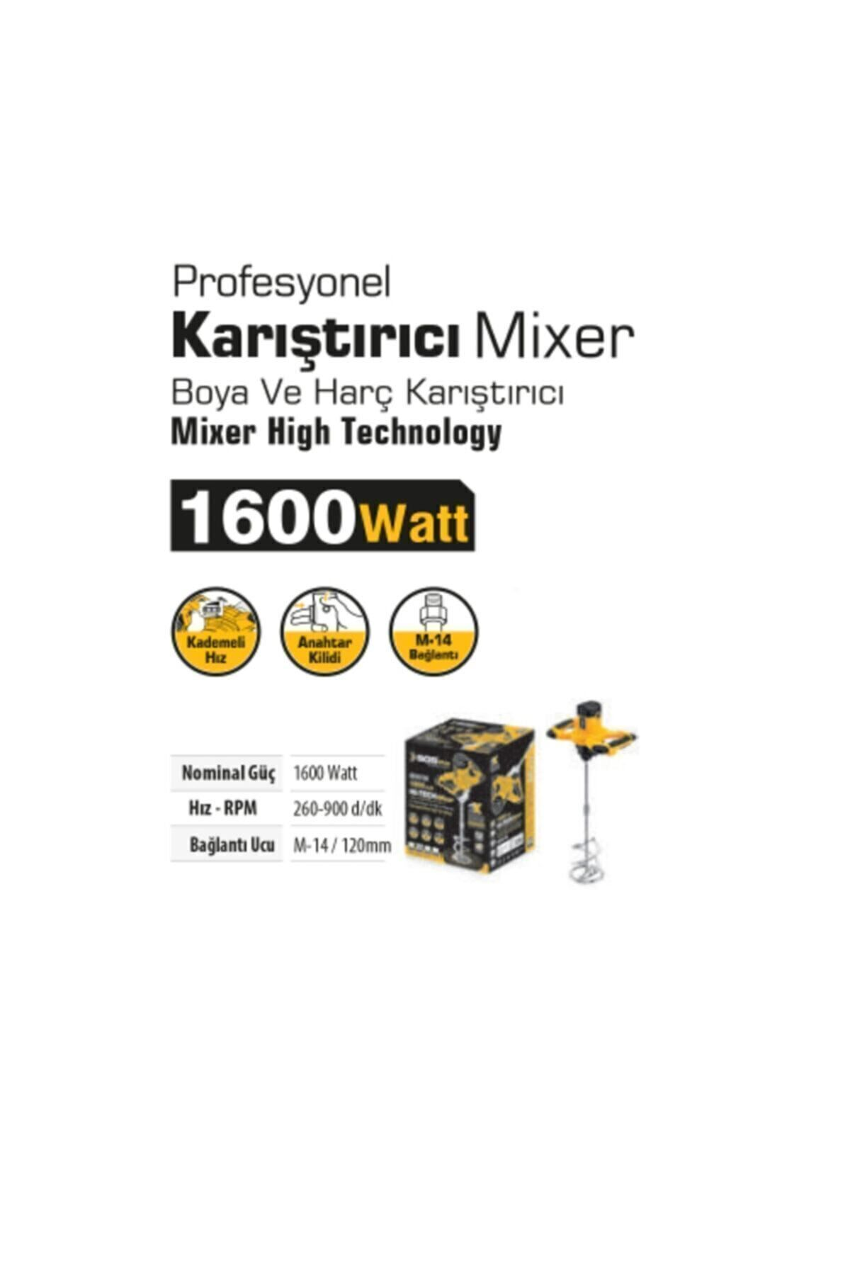 Profesyonel 1600W boya ve harç karıştırıcı, değişken devirli, M-14 bağlantılı.