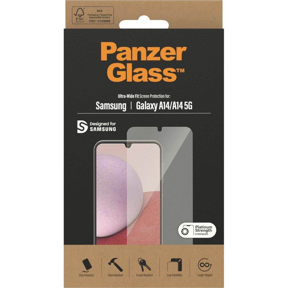 Opakowanie folii ochronnej Panzer Glass do Samsung Galaxy A14/A14 5G.
