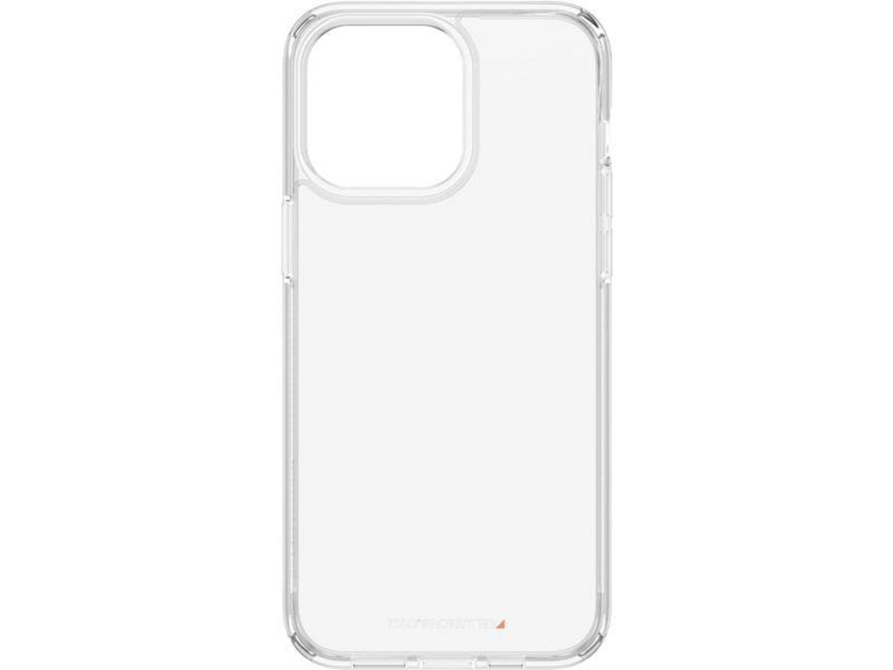 Eine durchsichtige Hülle für ein Smartphone, die einen Ausschnitt für die Kamera zeigt.
