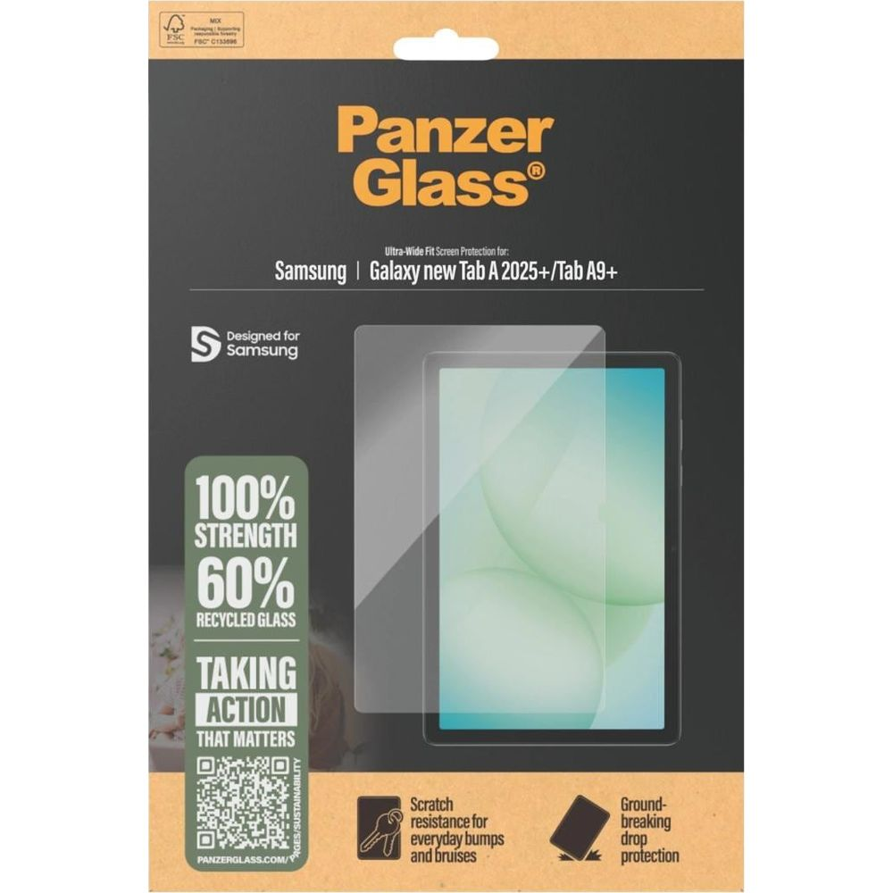 Protezione schermo Panzer Glass per Samsung Galaxy Tab A 2025+/A9+, 100% resistenza.