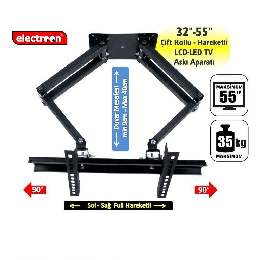 32-55" TV'ler için siyah ayarlanabilir TV duvar askısı, 9-40cm mesafe.