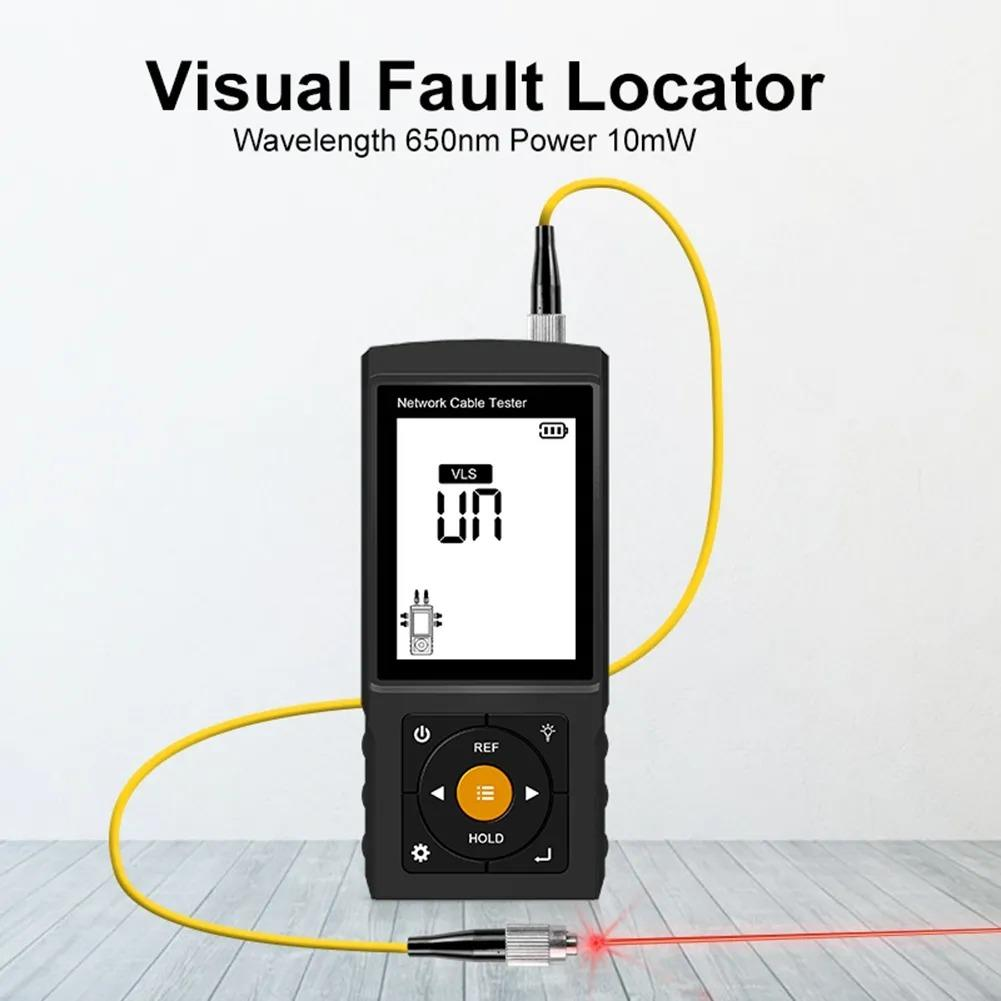 Sarı kablolu ve kırmızı lazer ışınlı siyah ağ kablosu test cihazı.
