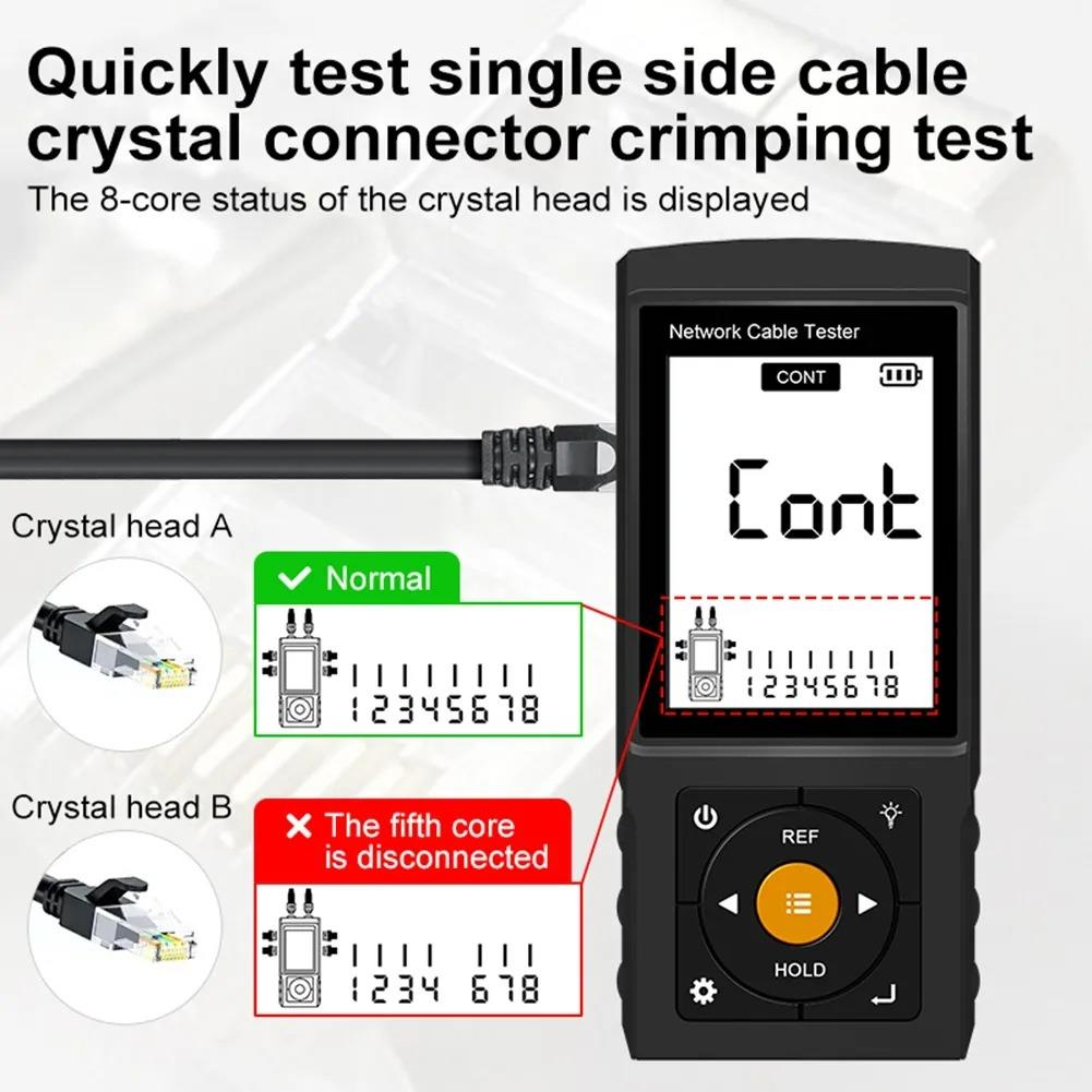 Ağ test cihazı iki RJ45 fiş gösterir: biri normal, diğeri beşinci damarı kopuk.
