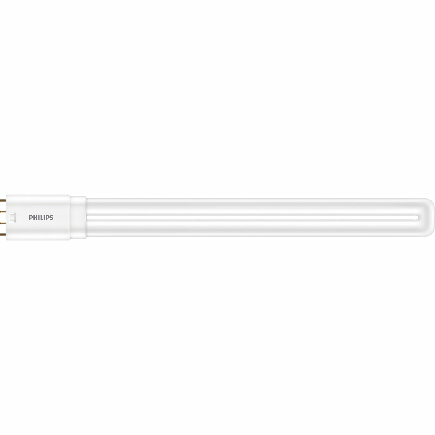 Tubo fluorescente bianco con logo Philips e quattro pin su un'estremità.