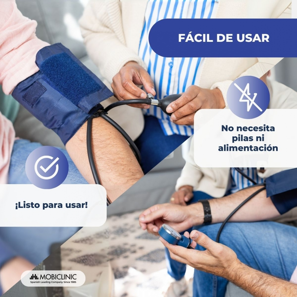 Personas tomando la presión arterial con un dispositivo. Es fácil de usar.