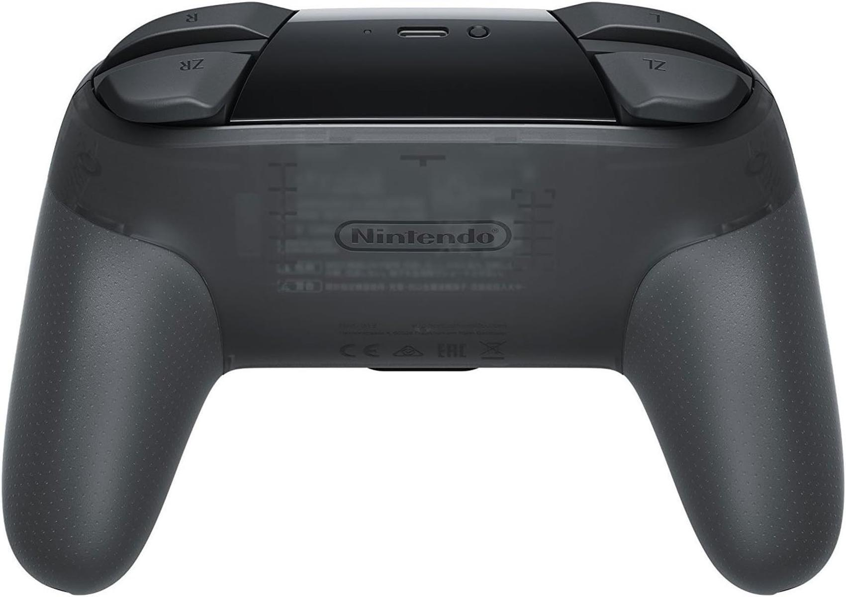Dunkelgrauer Nintendo-Controller mit transparentem Gehäuse und<lt/>BR<gt/>gerändelten Griffen.