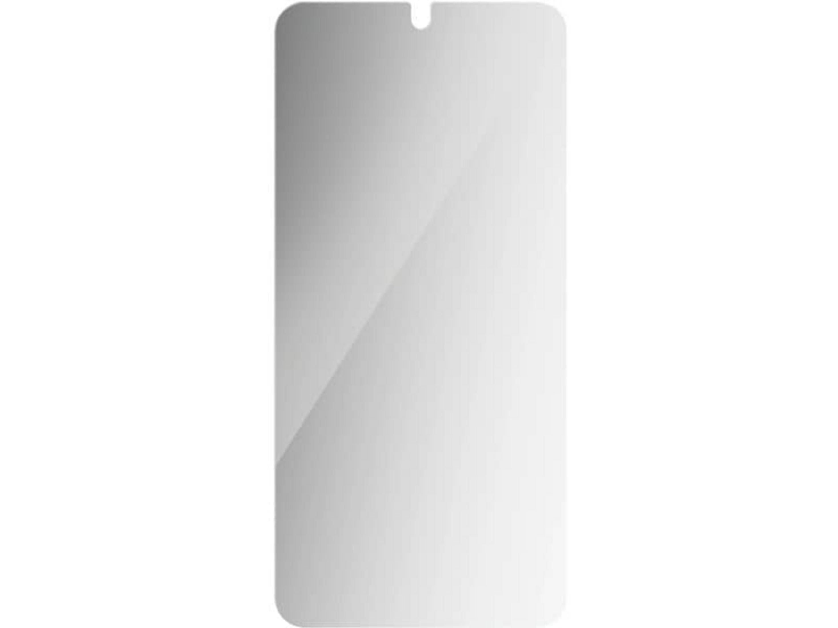 Un protecteur d'écran rectangulaire gris aux coins arrondis et une encoche en haut.