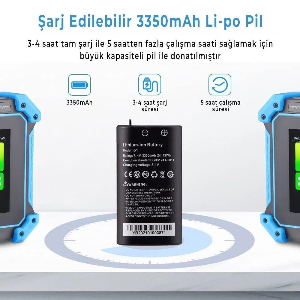 Şarj edilebilir 3350mAh Li-po pil. 3-4 saat şarj ile 5+ saat kullanım.