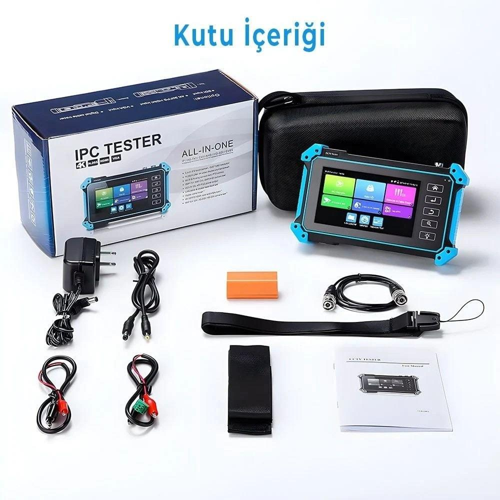 IPC test cihazı seti güç adaptörü, kablolar, taşıma çantası ve kılavuz.