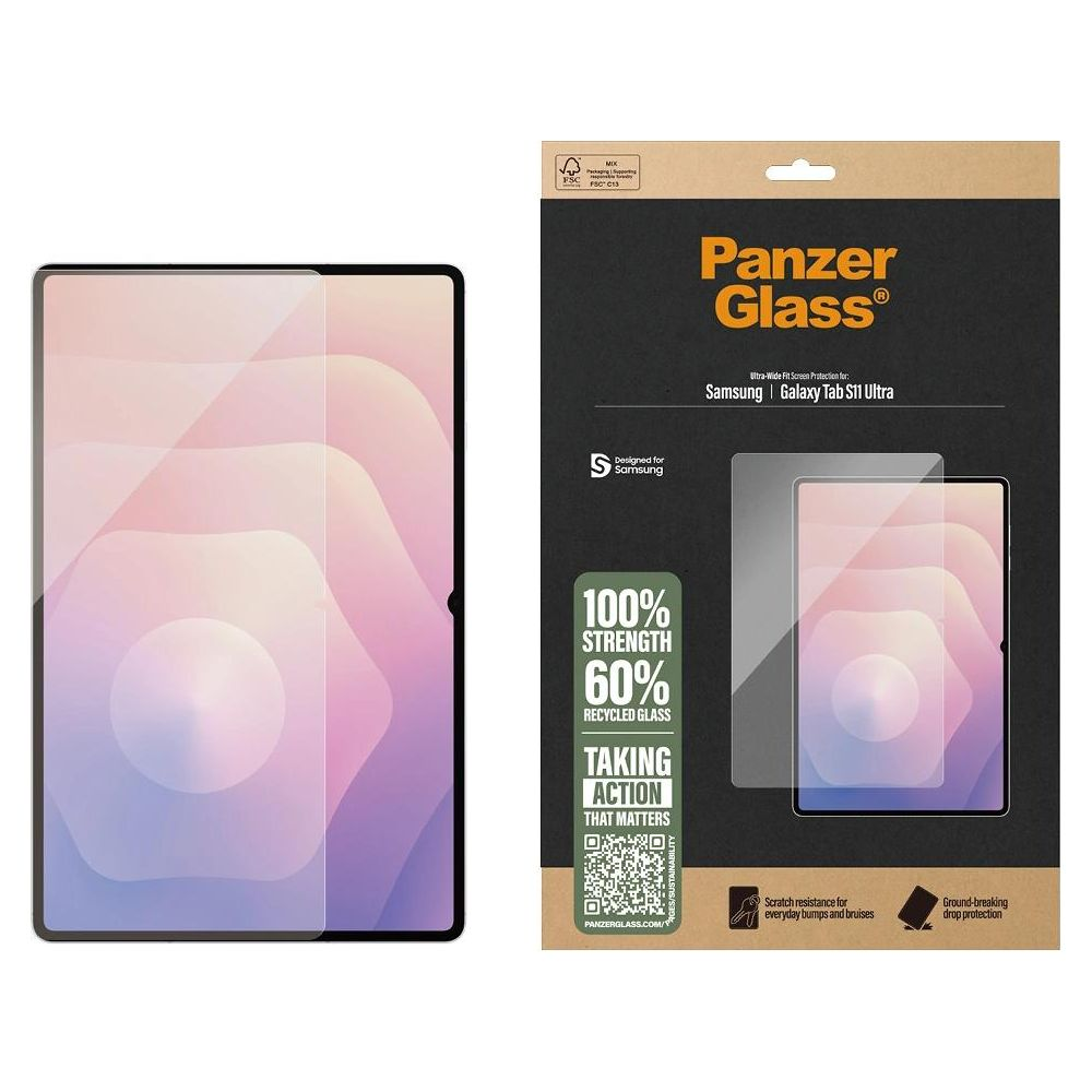 PanzerGlass screen protector for Samsung Galaxy Tab S11 Ultra, recycled glass.
